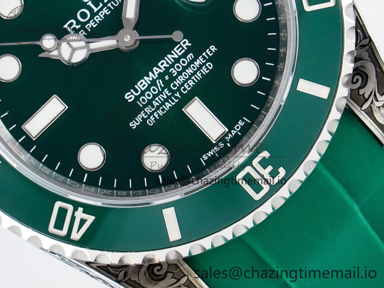Custom Modded Submariner 40mm Green Ceramic Bezel on Green Rubber Strap 904L Steel MPF SH MultiPurpose 10839