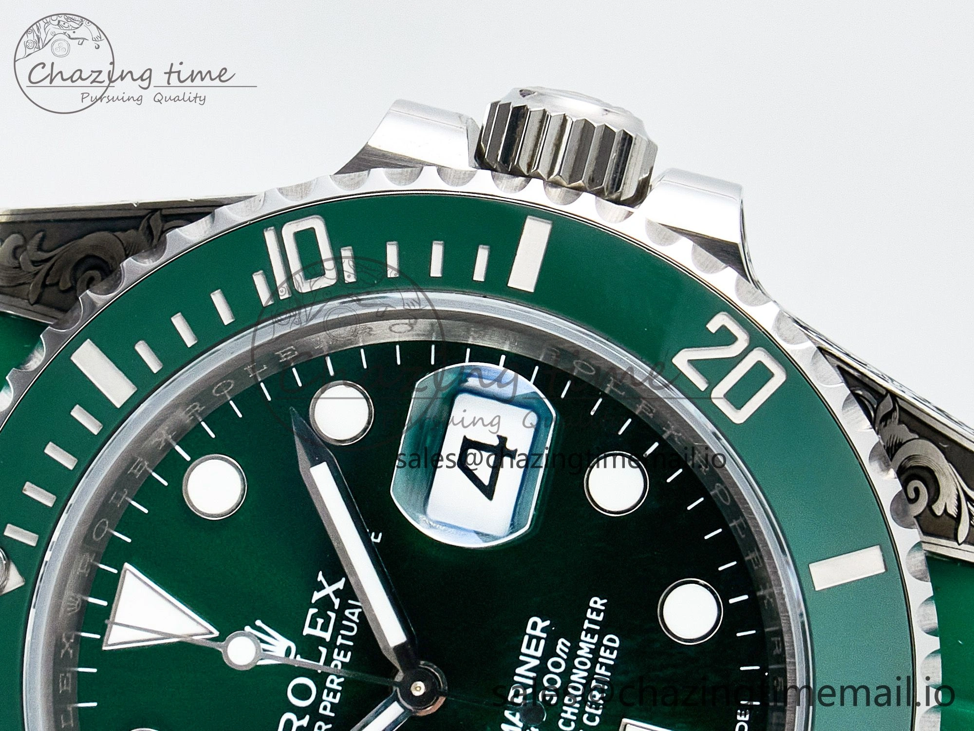Custom Modded Submariner 40mm Green Ceramic Bezel on Green Rubber Strap 904L Steel MPF SH MultiPurpose 10839