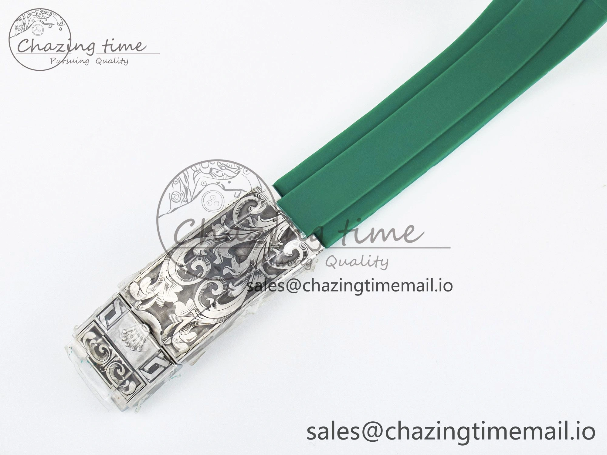 Custom Modded Submariner 40mm Green Ceramic Bezel on Green Rubber Strap 904L Steel MPF SH MultiPurpose 10839