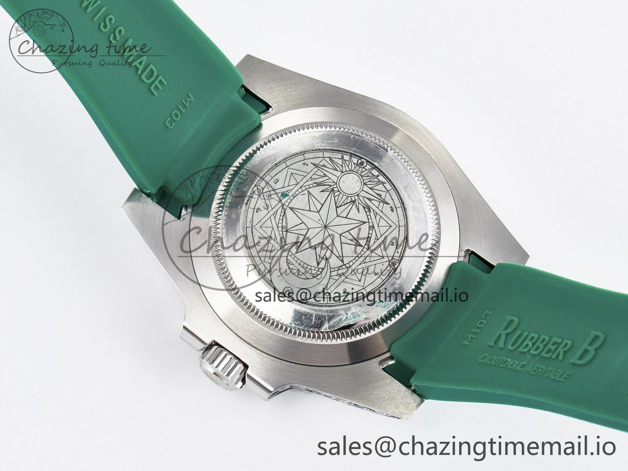 Custom Modded Submariner 40mm Green Ceramic Bezel on Green Rubber Strap 904L Steel MPF SH MultiPurpose 10839