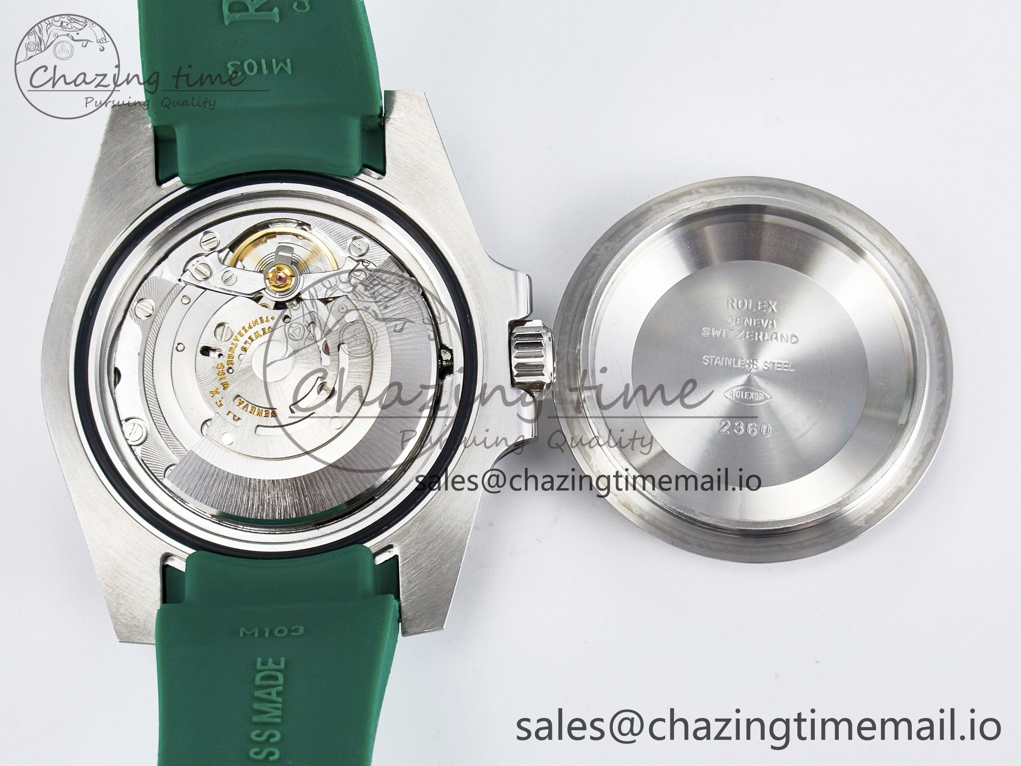 Custom Modded Submariner 40mm Green Ceramic Bezel on Green Rubber Strap 904L Steel MPF SH MultiPurpose 10839