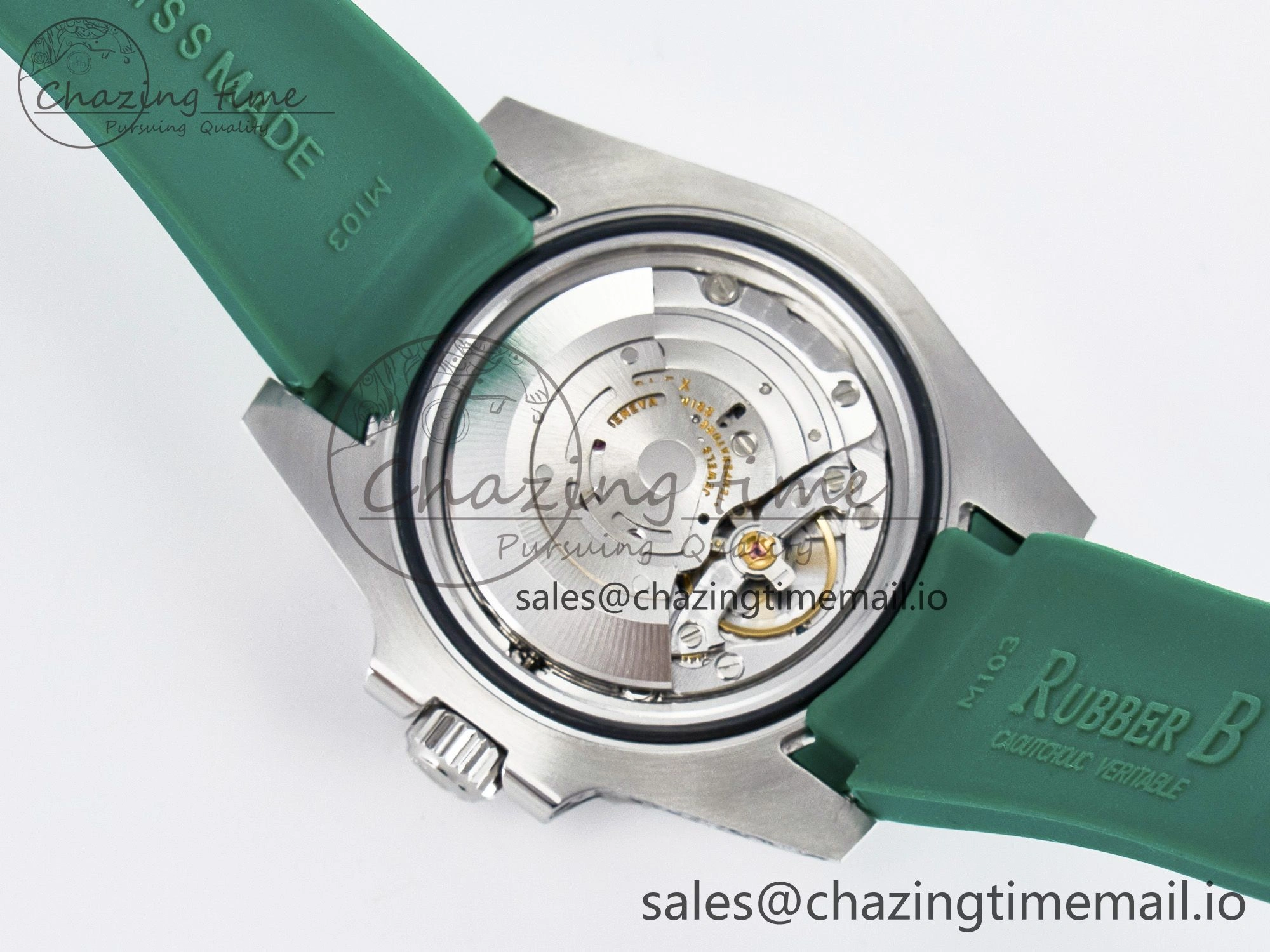 Custom Modded Submariner 40mm Green Ceramic Bezel on Green Rubber Strap 904L Steel MPF SH MultiPurpose 10839