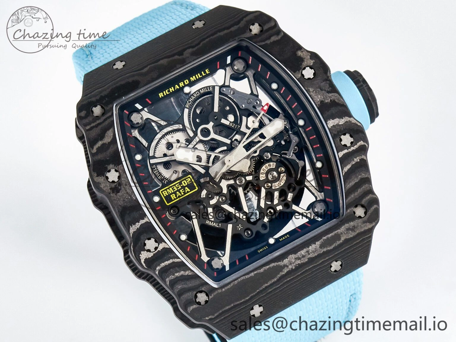 ZipUp Custom RM035-02 NTPT PPMF 1:1 Best Edition Blue Crown on Nylon Strap Custom Vaucher Movement 10825