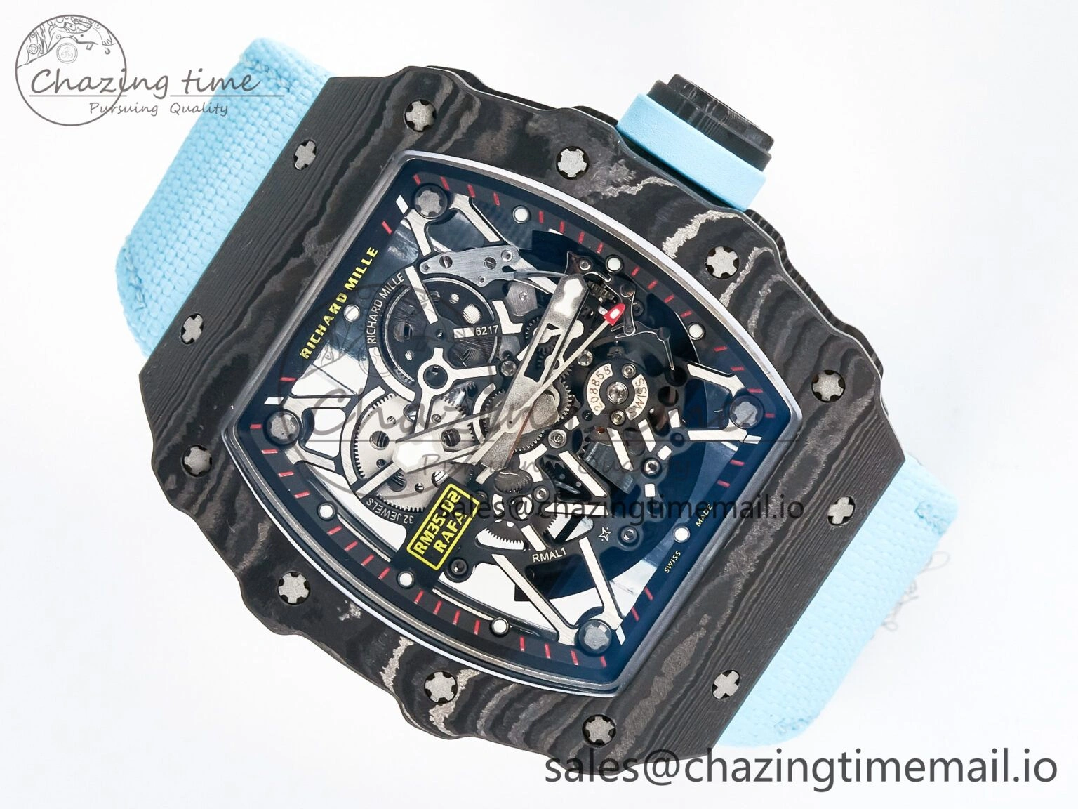 ZipUp Custom RM035-02 NTPT PPMF 1:1 Best Edition Blue Crown on Nylon Strap Custom Vaucher Movement 10825