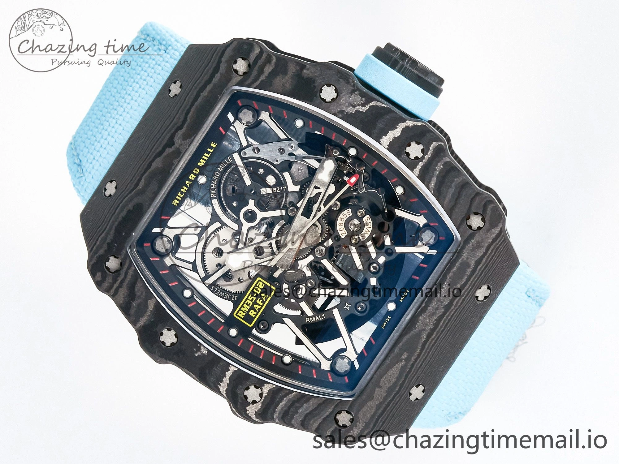 ZipUp Custom RM035-02 NTPT PPMF 1:1 Best Edition Blue Crown on Nylon Strap Custom Vaucher Movement 10825
