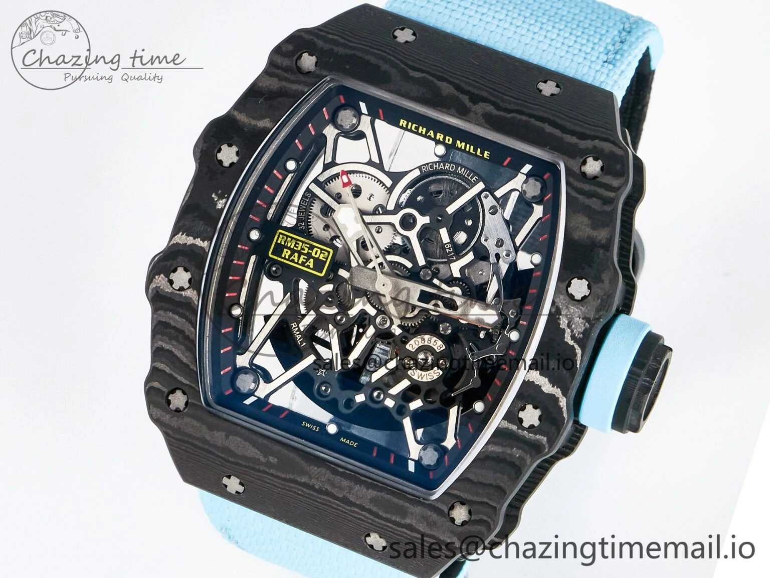 ZipUp Custom RM035-02 NTPT PPMF 1:1 Best Edition Blue Crown on Nylon Strap Custom Vaucher Movement 10825