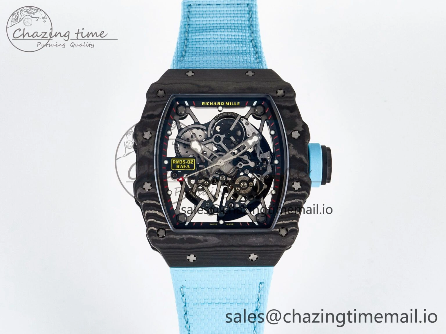 ZipUp Custom RM035-02 NTPT PPMF 1:1 Best Edition Blue Crown on Nylon Strap Custom Vaucher Movement 10825