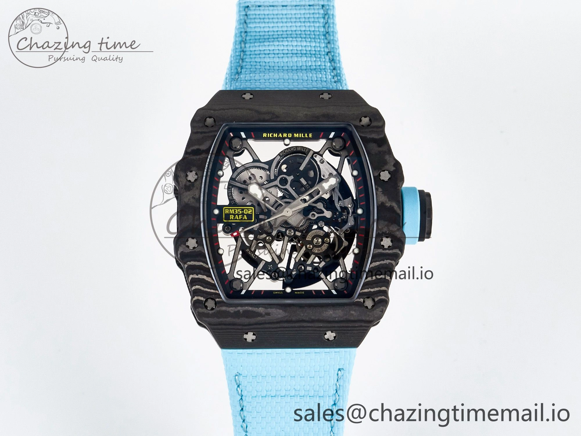ZipUp Custom RM035-02 NTPT PPMF 1:1 Best Edition Blue Crown on Nylon Strap Custom Vaucher Movement 10825