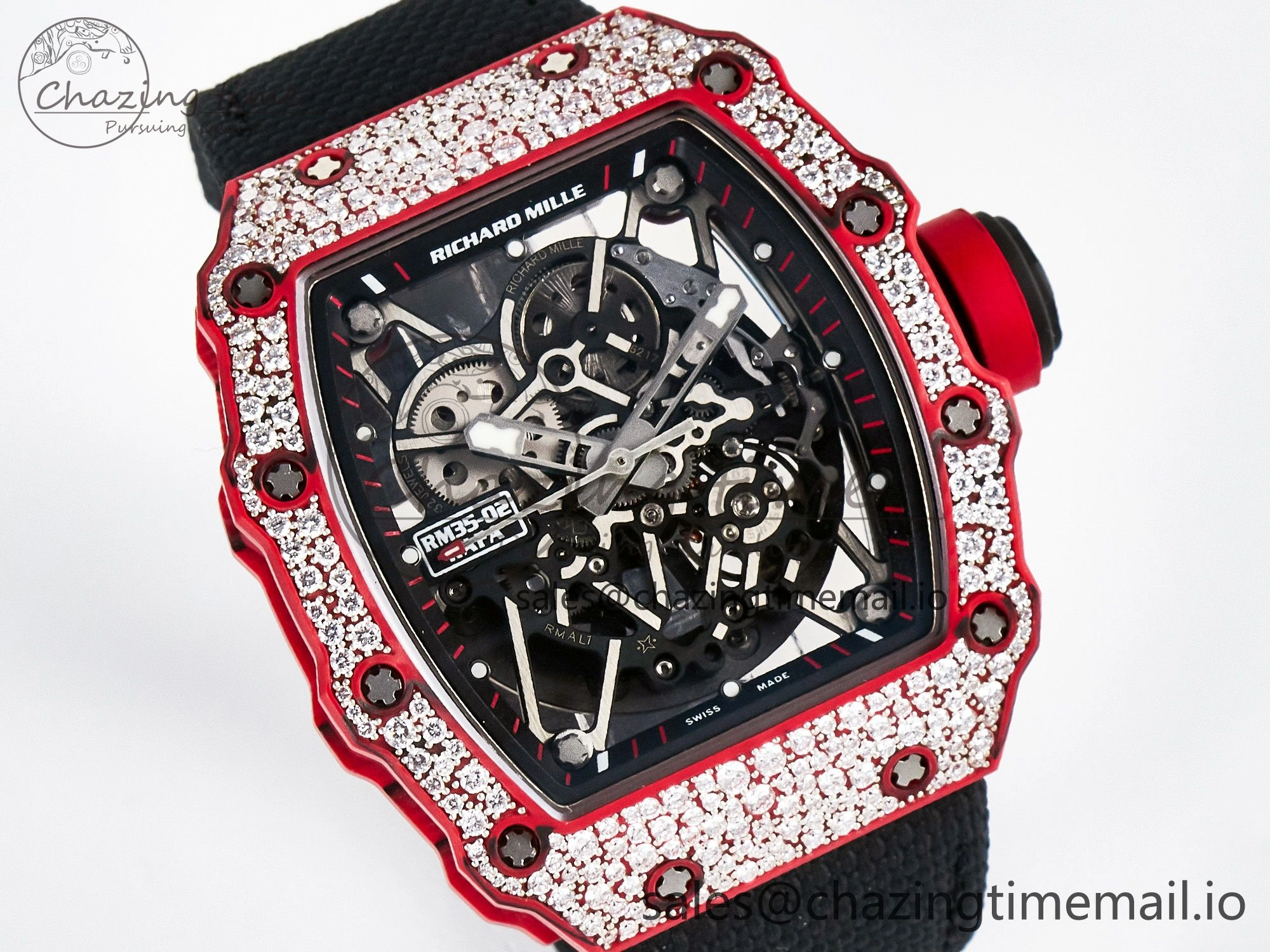 Custom RM035-02 Red NTPT PPMF 1:1 Best Edition Red Crown on Nylon Strap Custom Vaucher Movement Casual 10822