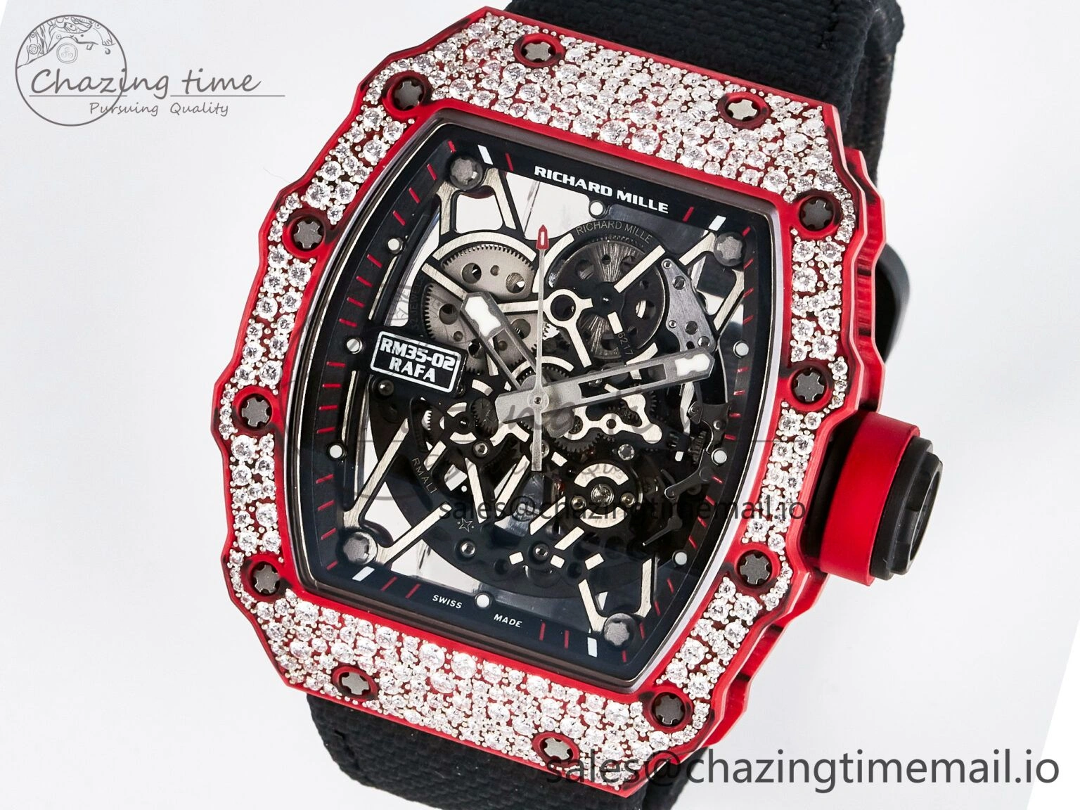 Custom RM035-02 Red NTPT PPMF 1:1 Best Edition Red Crown on Nylon Strap Custom Vaucher Movement Casual 10822