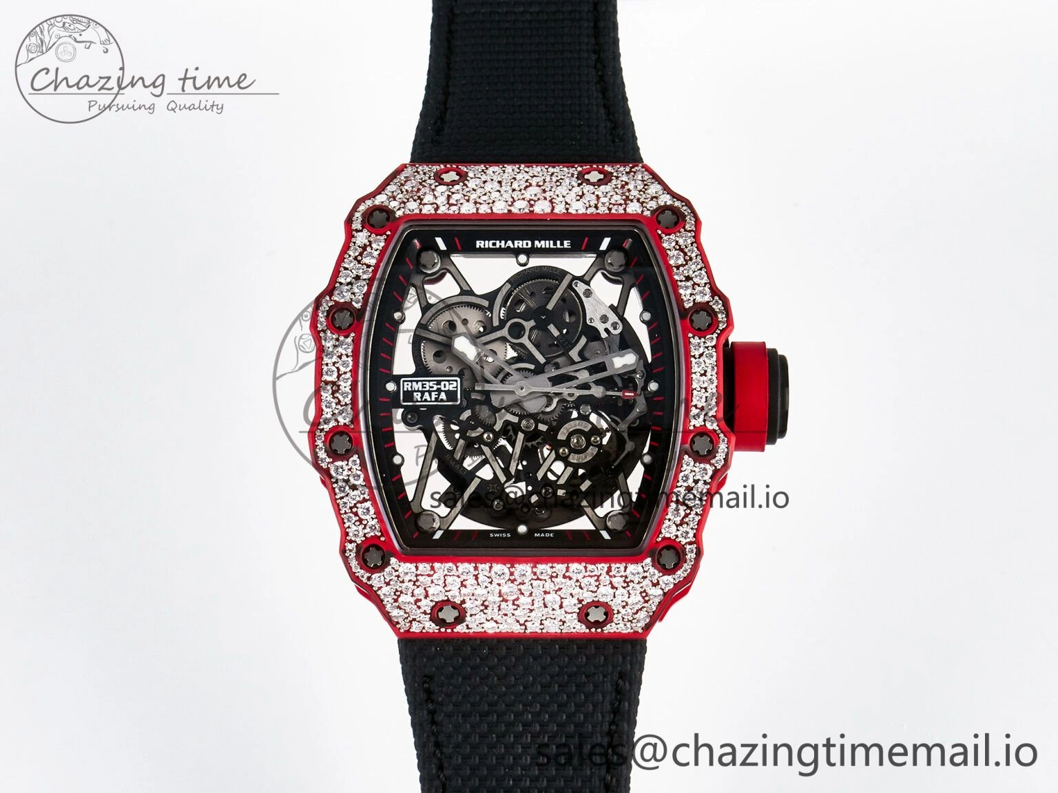 Custom RM035-02 Red NTPT PPMF 1:1 Best Edition Red Crown on Nylon Strap Custom Vaucher Movement Casual 10822