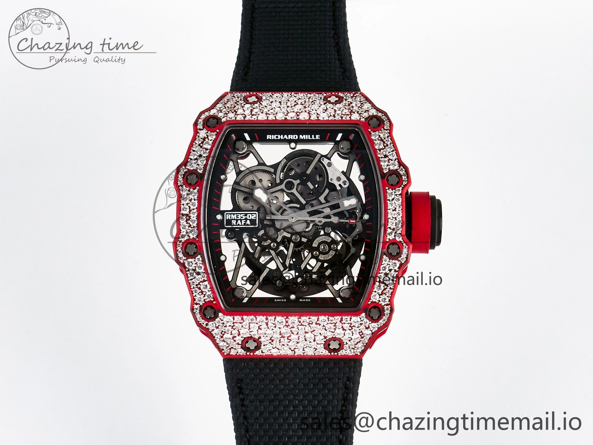 Custom RM035-02 Red NTPT PPMF 1:1 Best Edition Red Crown on Nylon Strap Custom Vaucher Movement Casual 10822