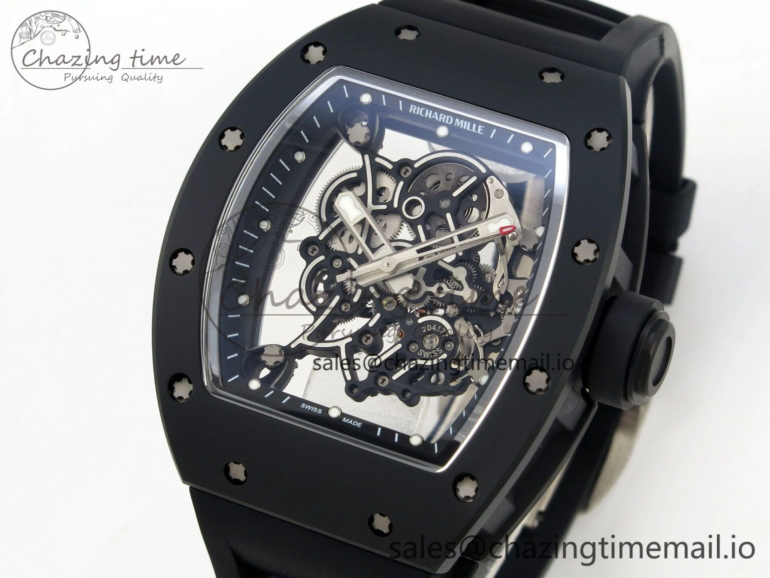 FastDry Custom RM055 Black Ceramic ZGF Best Edition Black Inner Bezel on Black Rubber Strap Vaucher Manufacture Fleurier Movement (Free Sprung) 10802