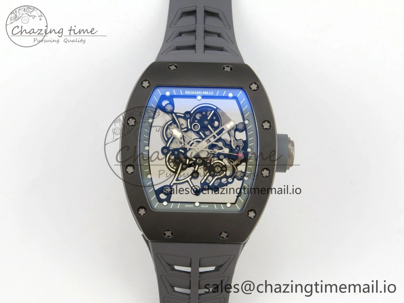 Custom RM055 Black Ceramic ZGF Best Edition Gray Inner Bezel on Gray Rubber Strap Vaucher Manufacture Fleurier Movement (Free Sprung) Seasonal 10799