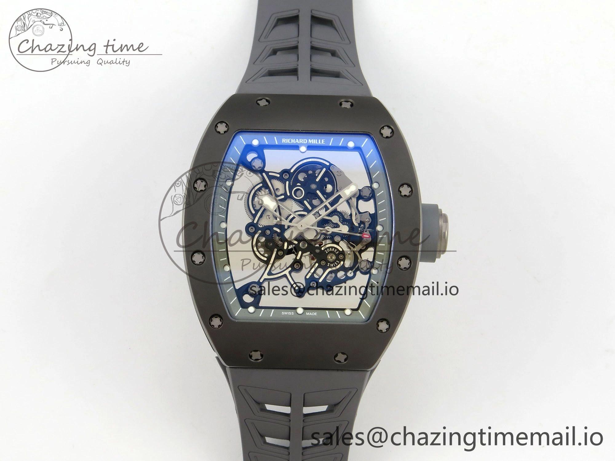 Custom RM055 Black Ceramic ZGF Best Edition Gray Inner Bezel on Gray Rubber Strap Vaucher Manufacture Fleurier Movement (Free Sprung) Seasonal 10799