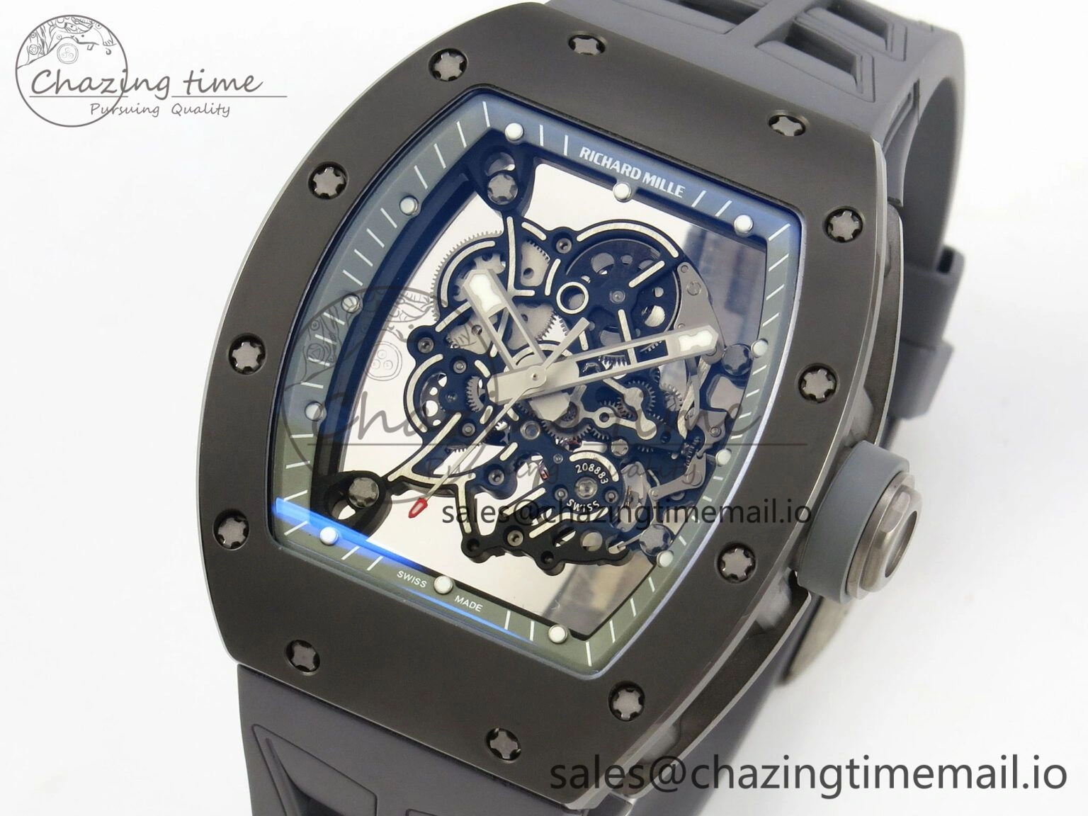 Custom RM055 Black Ceramic ZGF Best Edition Gray Inner Bezel on Gray Rubber Strap Vaucher Manufacture Fleurier Movement (Free Sprung) Seasonal 10799