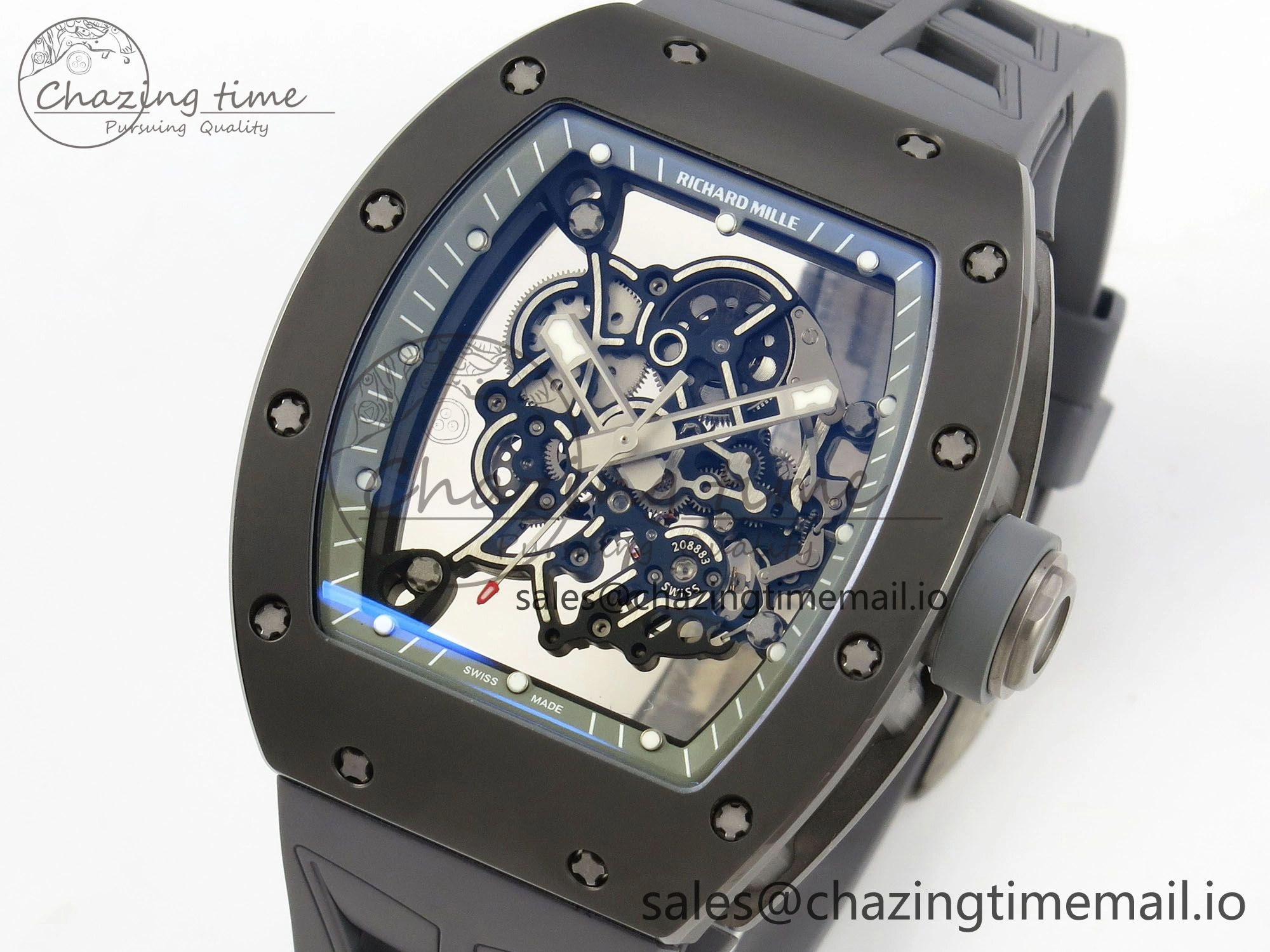 Custom RM055 Black Ceramic ZGF Best Edition Gray Inner Bezel on Gray Rubber Strap Vaucher Manufacture Fleurier Movement (Free Sprung) Seasonal 10799