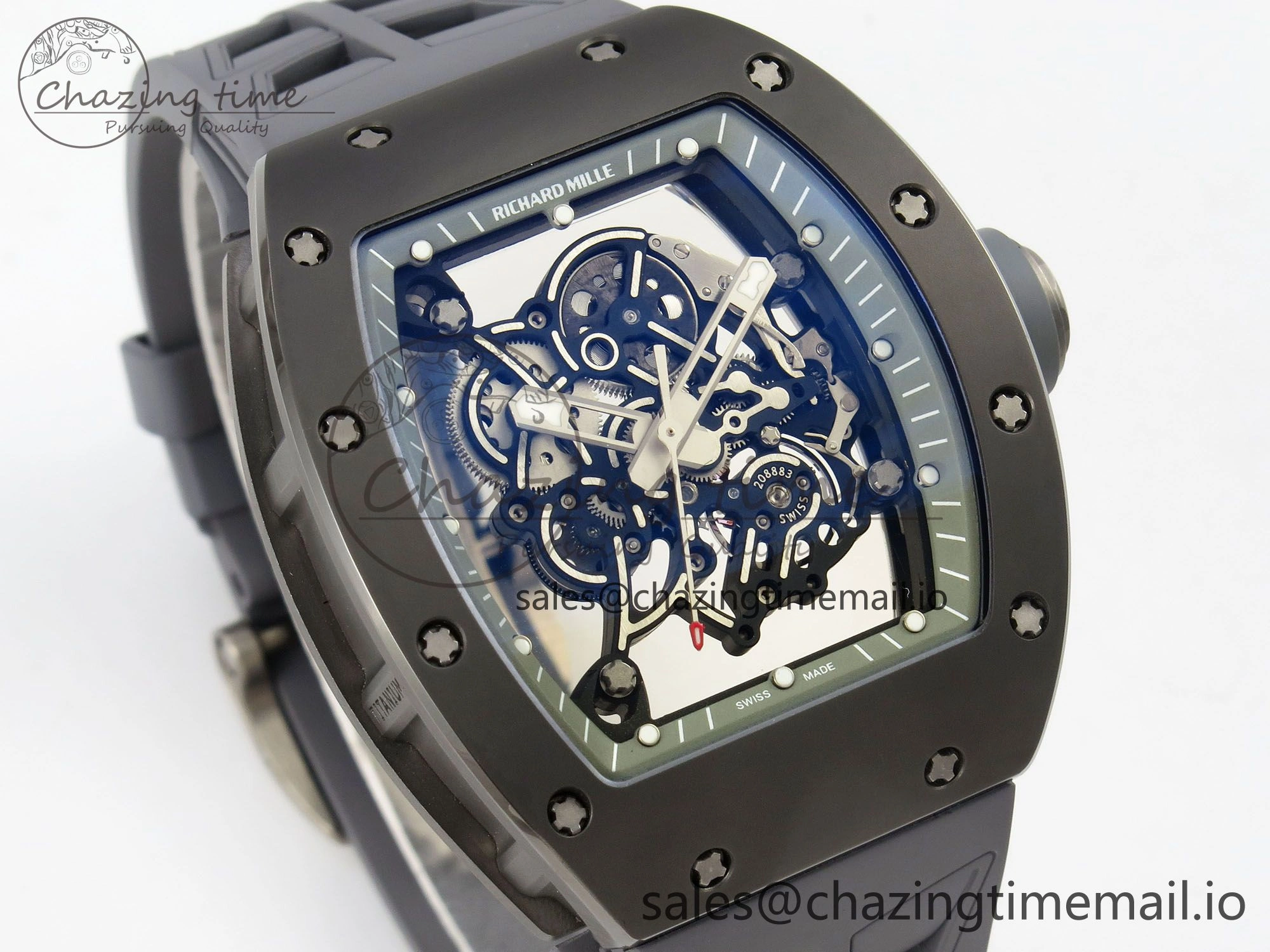 Custom RM055 Black Ceramic ZGF Best Edition Gray Inner Bezel on Gray Rubber Strap Vaucher Manufacture Fleurier Movement (Free Sprung) Seasonal 10799