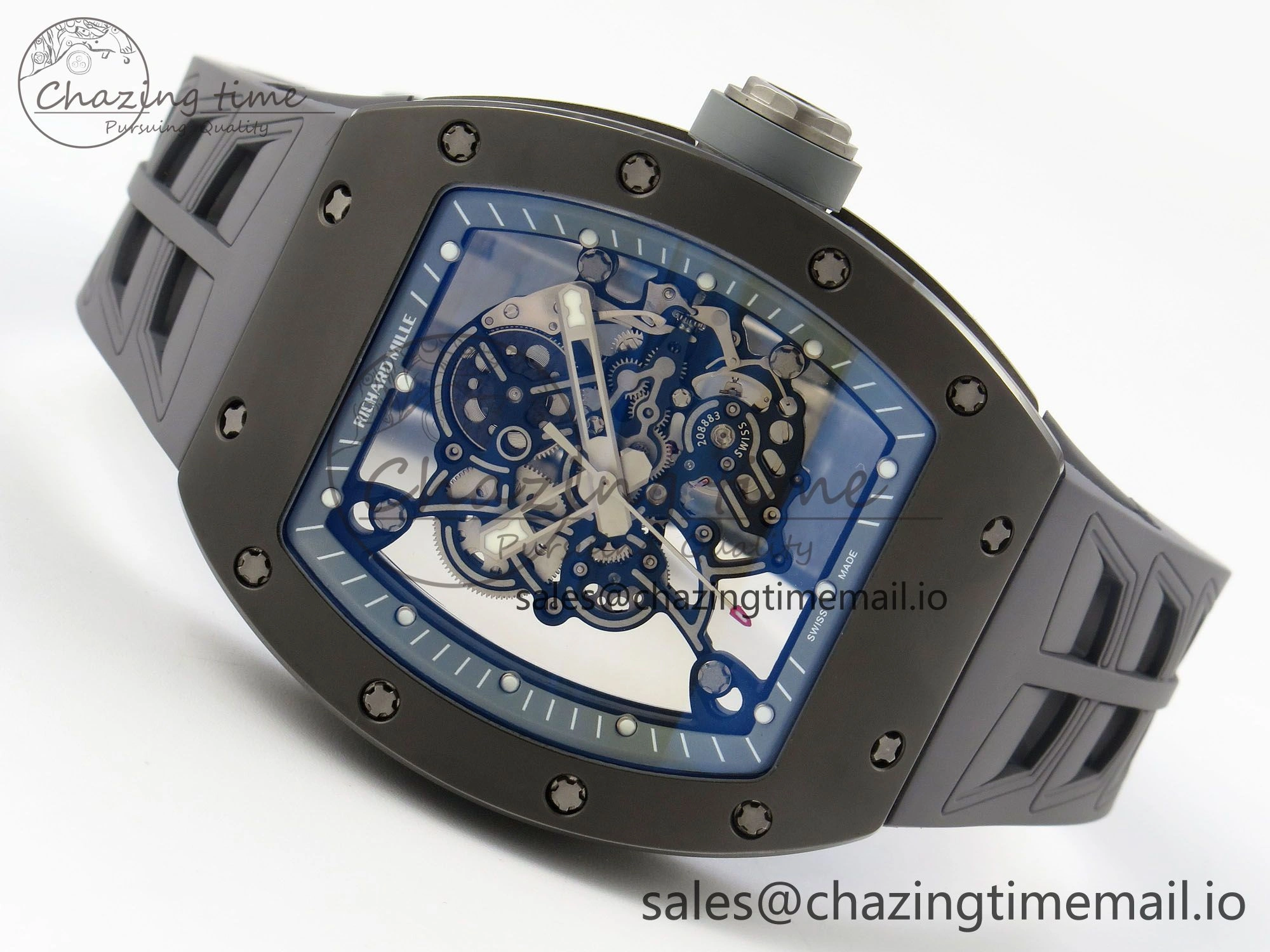 Custom RM055 Black Ceramic ZGF Best Edition Gray Inner Bezel on Gray Rubber Strap Vaucher Manufacture Fleurier Movement (Free Sprung) Seasonal 10799