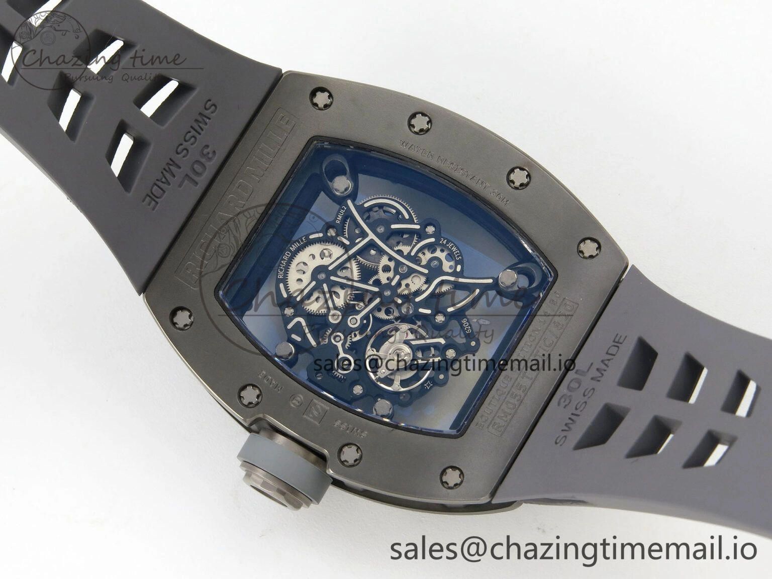 Custom RM055 Black Ceramic ZGF Best Edition Gray Inner Bezel on Gray Rubber Strap Vaucher Manufacture Fleurier Movement (Free Sprung) Seasonal 10799