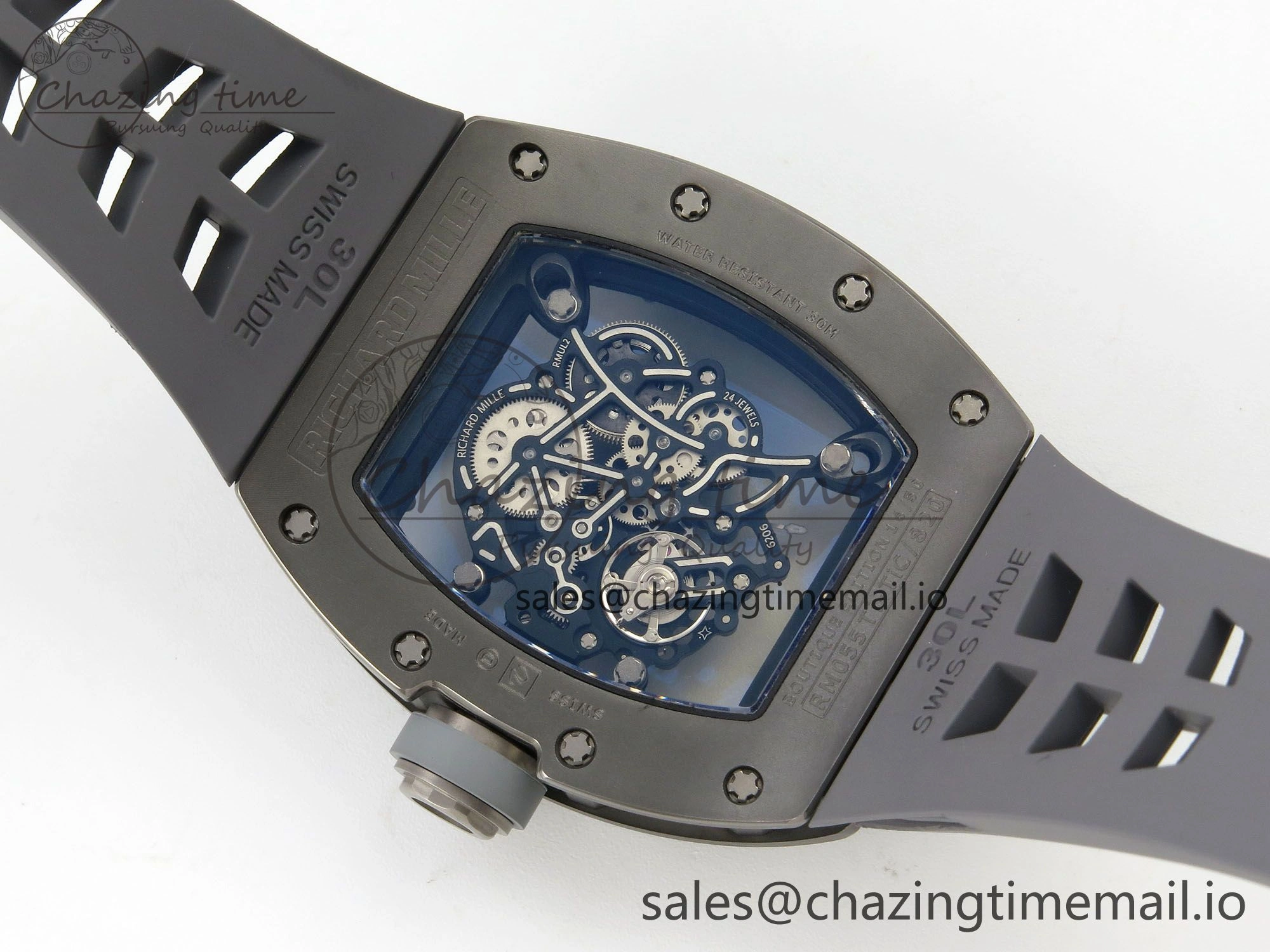 Custom RM055 Black Ceramic ZGF Best Edition Gray Inner Bezel on Gray Rubber Strap Vaucher Manufacture Fleurier Movement (Free Sprung) Seasonal 10799