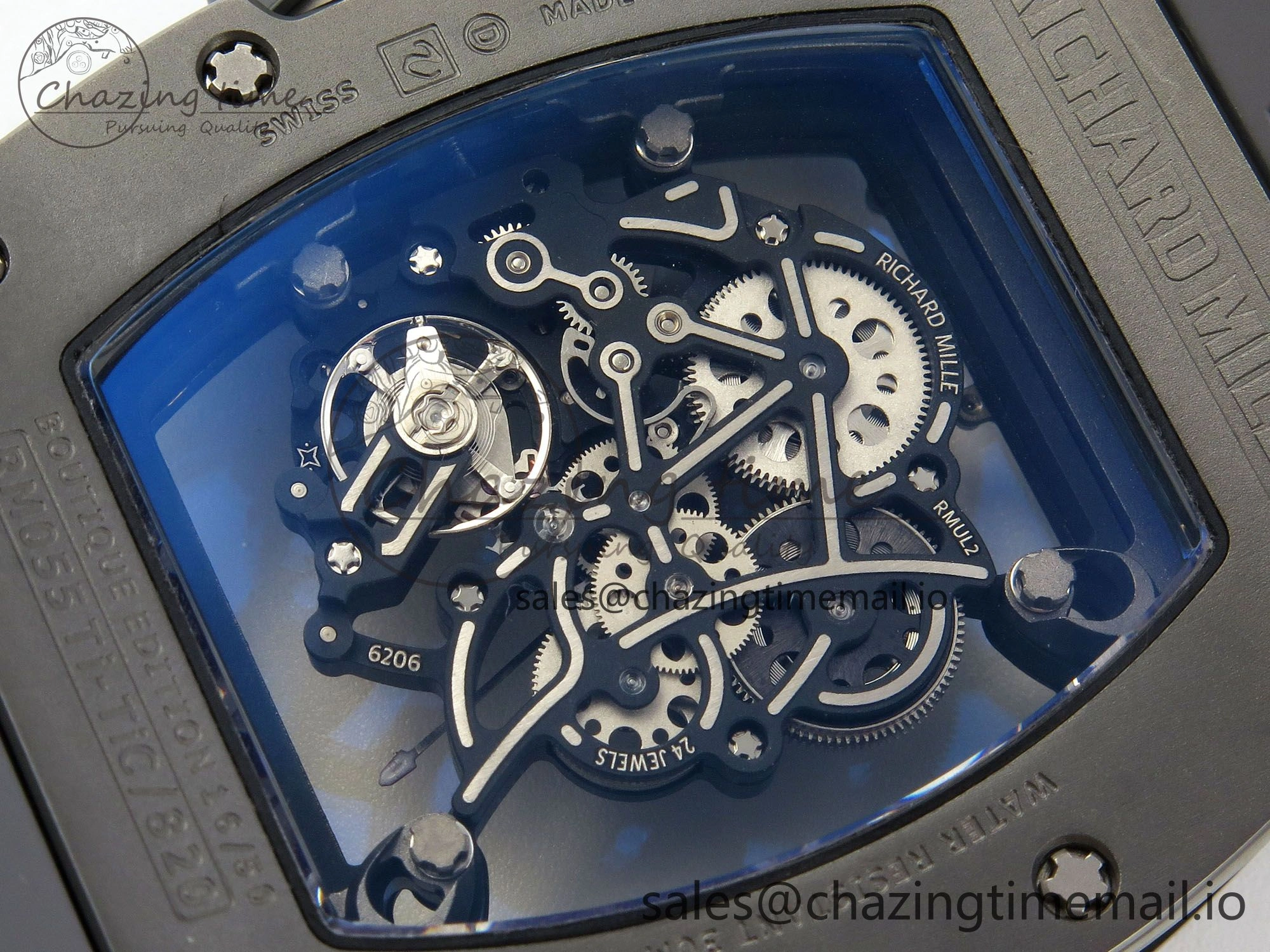 Custom RM055 Black Ceramic ZGF Best Edition Gray Inner Bezel on Gray Rubber Strap Vaucher Manufacture Fleurier Movement (Free Sprung) Seasonal 10799