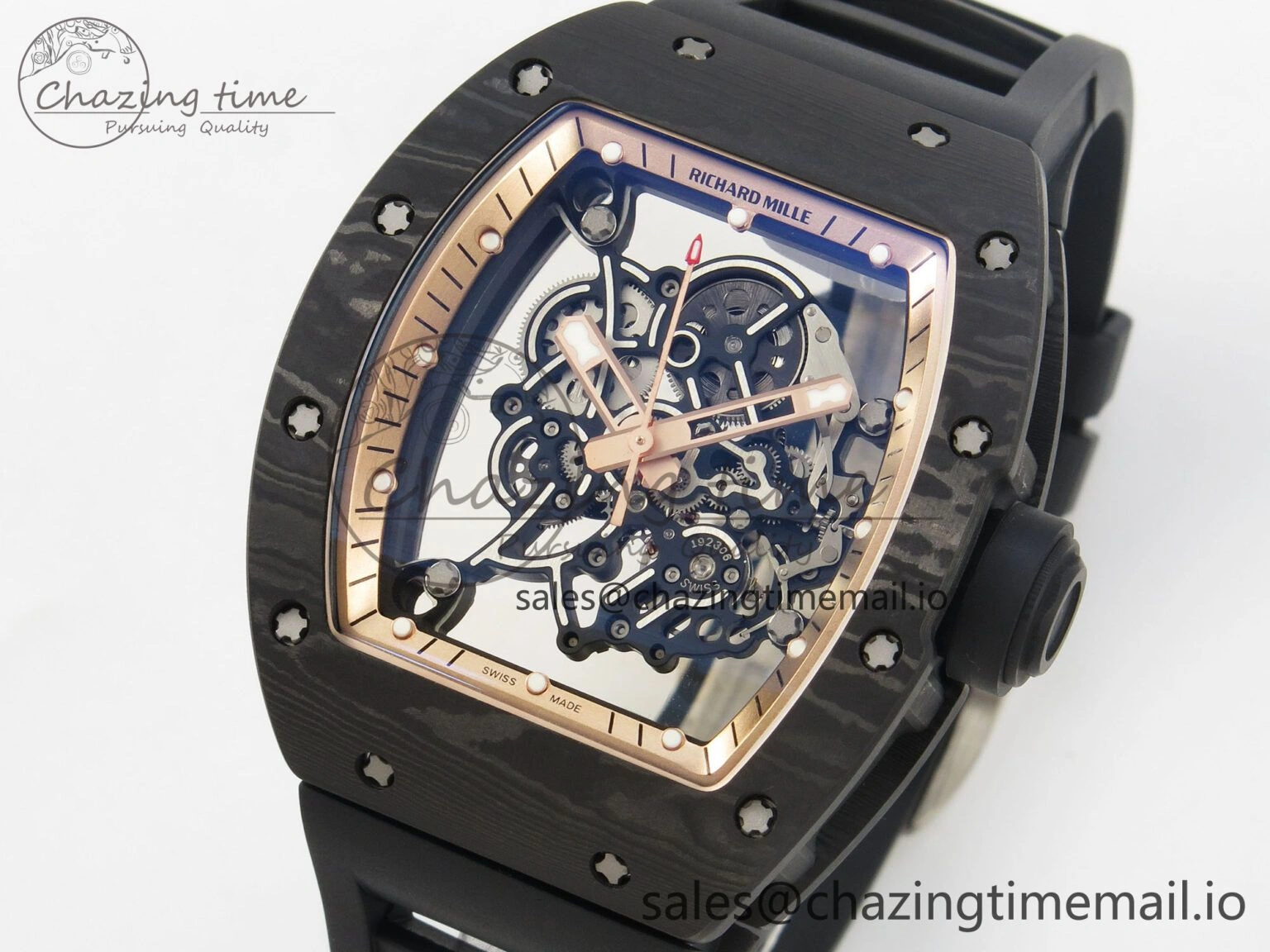 Lightweight Custom RM055 Black Ceramic ZGF Best Edition RG Inner Bezel on Black Rubber Strap Vaucher Manufacture Fleurier Movement (Free Sprung) 10801
