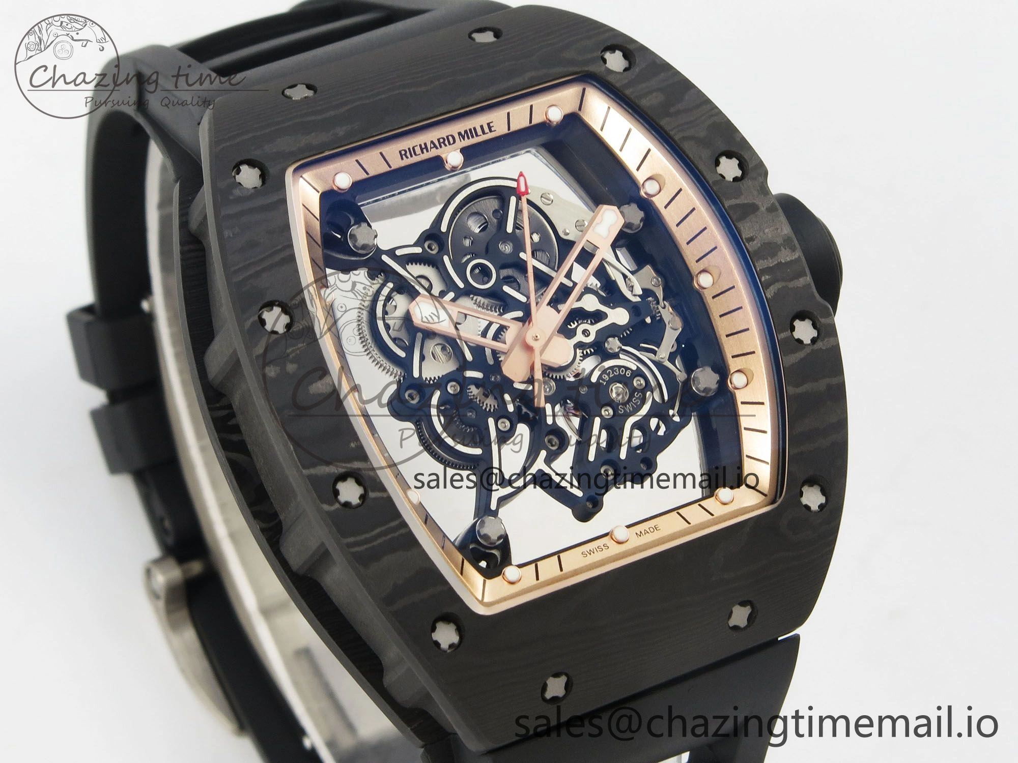 Lightweight Custom RM055 Black Ceramic ZGF Best Edition RG Inner Bezel on Black Rubber Strap Vaucher Manufacture Fleurier Movement (Free Sprung) 10801