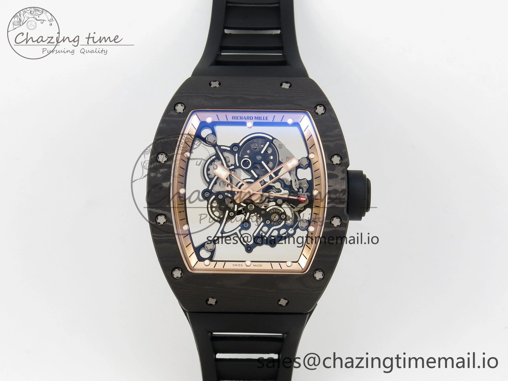 Lightweight Custom RM055 Black Ceramic ZGF Best Edition RG Inner Bezel on Black Rubber Strap Vaucher Manufacture Fleurier Movement (Free Sprung) 10801