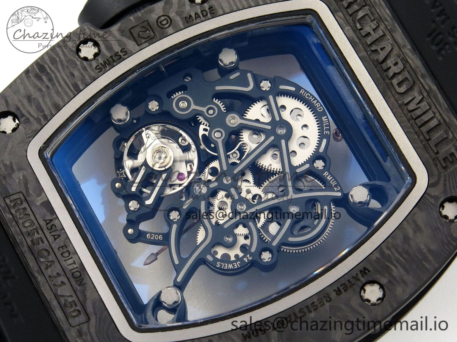 Lightweight Custom RM055 Black Ceramic ZGF Best Edition RG Inner Bezel on Black Rubber Strap Vaucher Manufacture Fleurier Movement (Free Sprung) 10801
