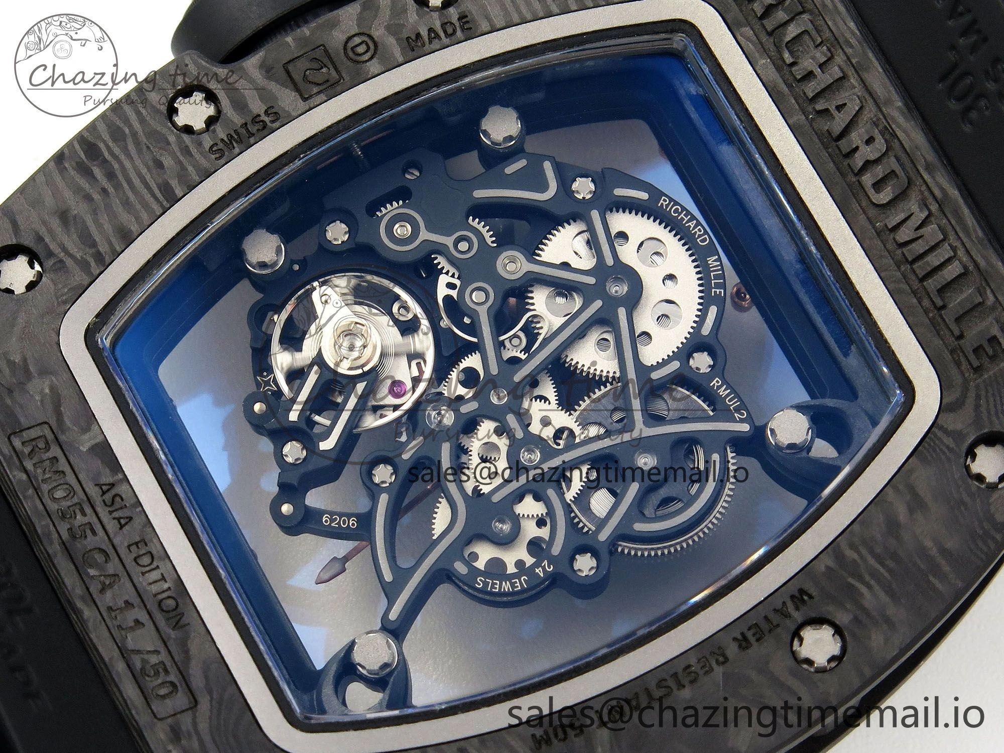 Lightweight Custom RM055 Black Ceramic ZGF Best Edition RG Inner Bezel on Black Rubber Strap Vaucher Manufacture Fleurier Movement (Free Sprung) 10801