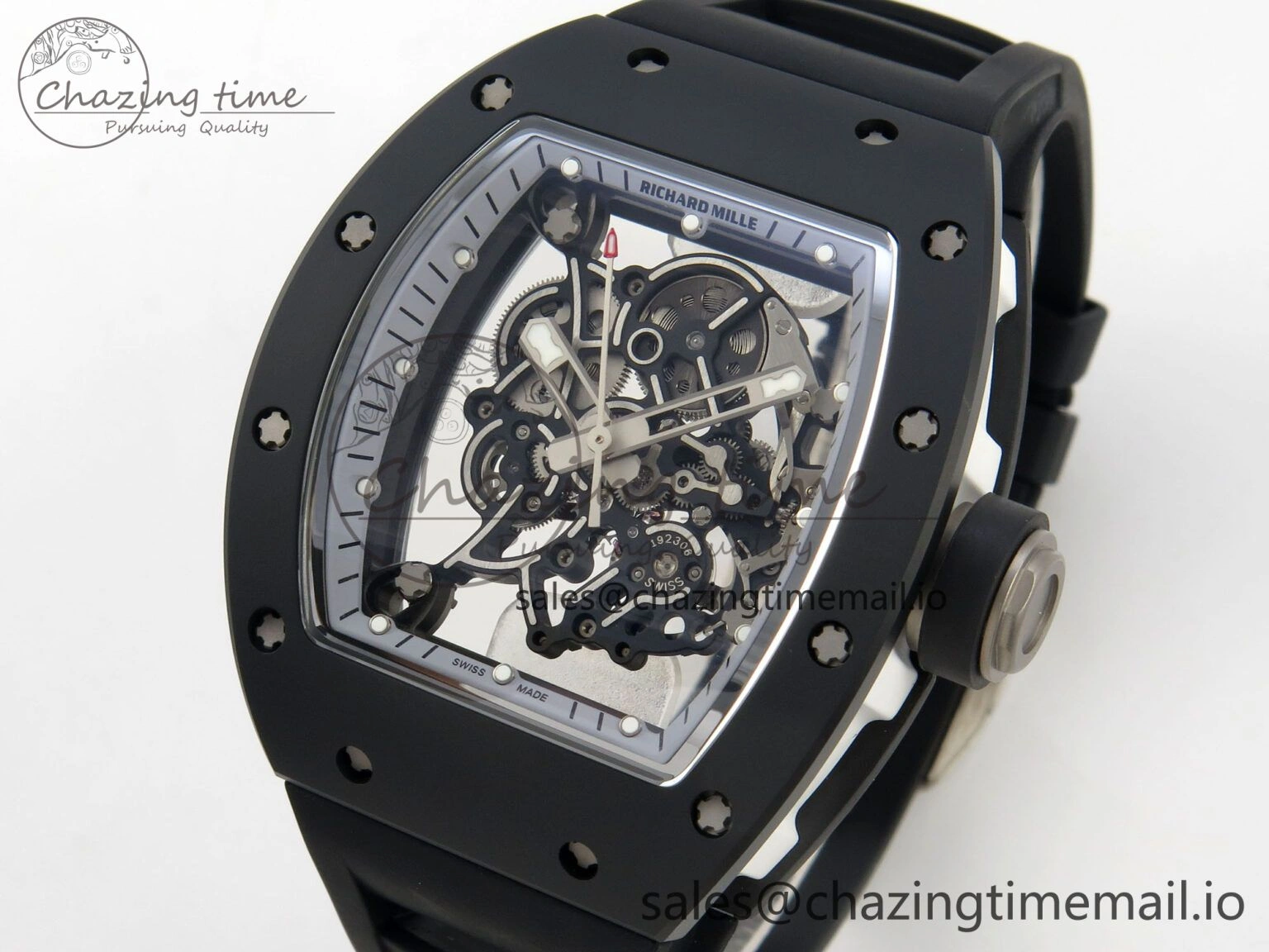 ZipUp Custom RM055 Black Ceramic ZGF Best Edition Silver Inner Bezel on Black Rubber Strap Vaucher Manufacture Fleurier Movement (Free Sprung) 9135