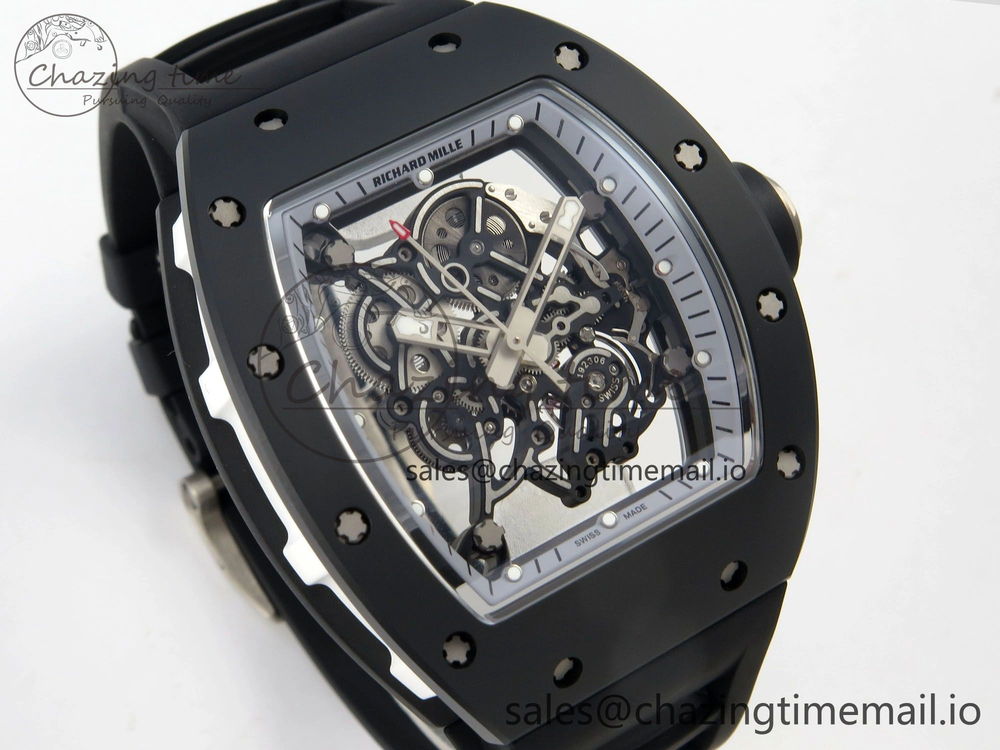 ZipUp Custom RM055 Black Ceramic ZGF Best Edition Silver Inner Bezel on Black Rubber Strap Vaucher Manufacture Fleurier Movement (Free Sprung) 9135
