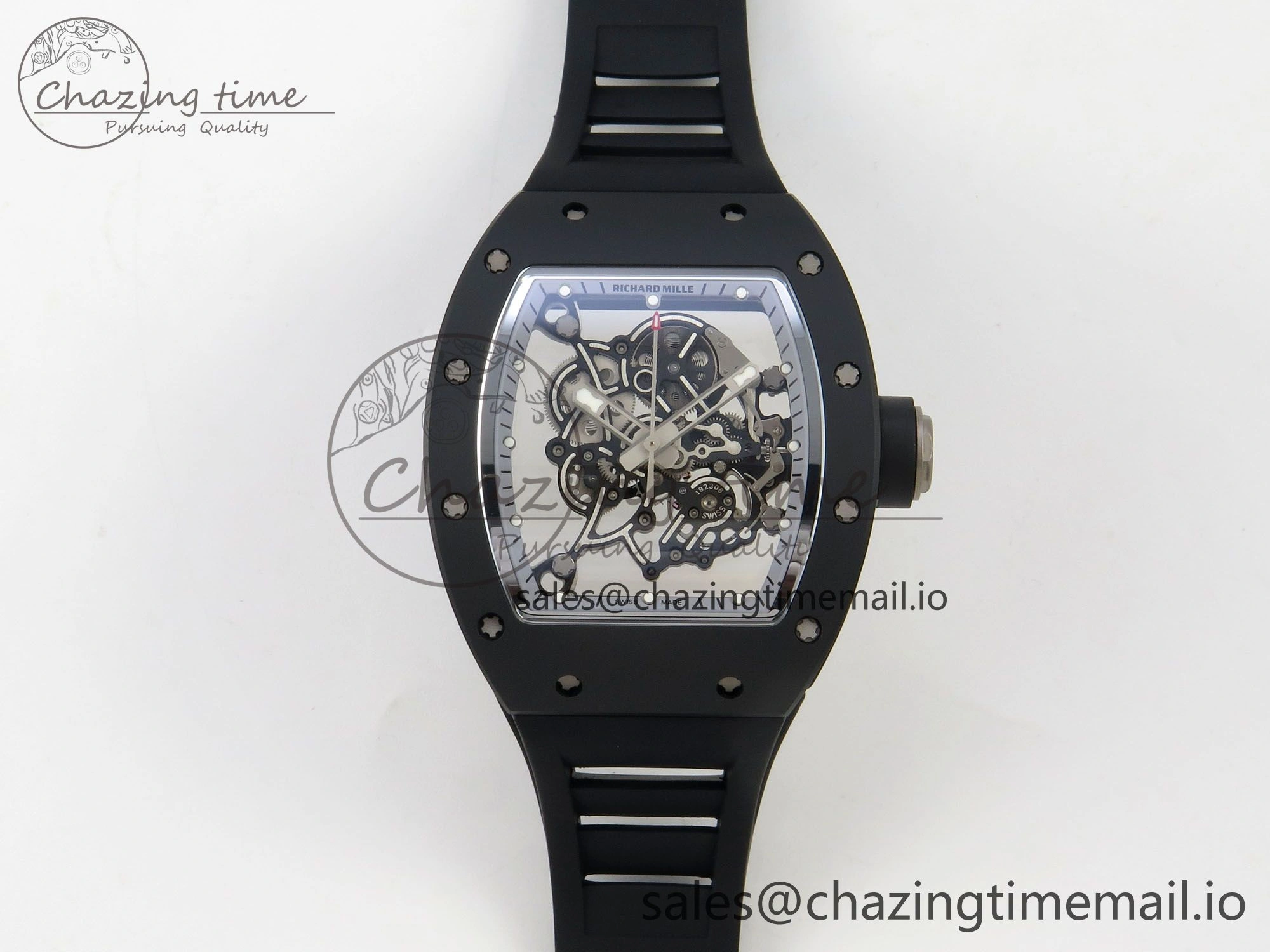 ZipUp Custom RM055 Black Ceramic ZGF Best Edition Silver Inner Bezel on Black Rubber Strap Vaucher Manufacture Fleurier Movement (Free Sprung) 9135