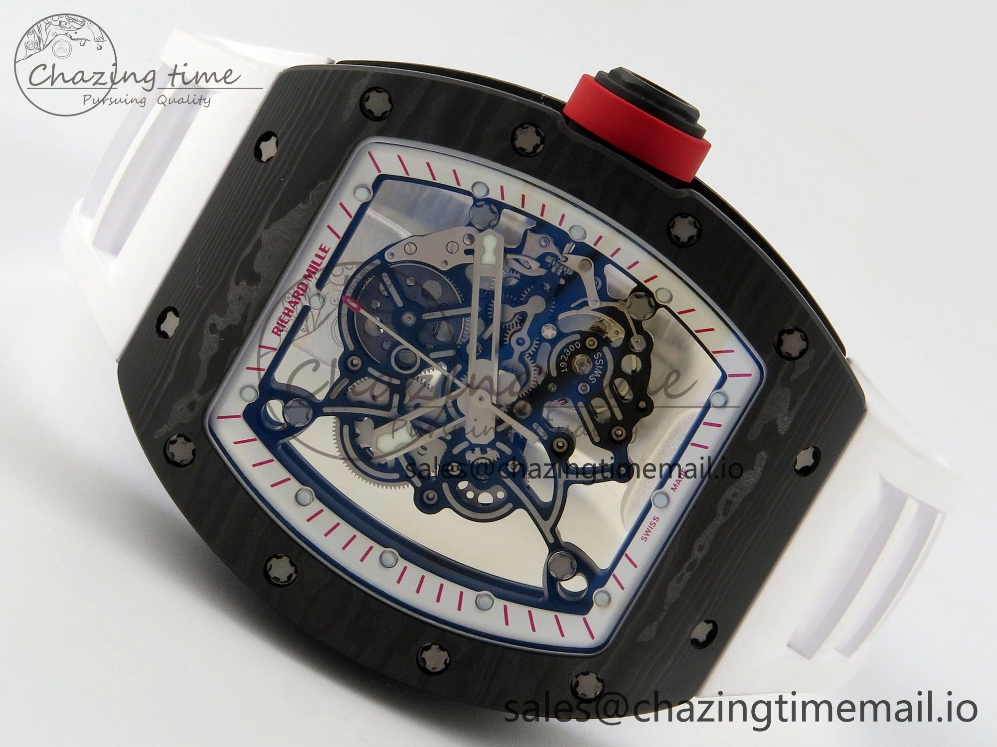 Custom RM055 Black Ceramic ZGF Best Edition White Inner Bezel on White Rubber Strap Vaucher Manufacture Fleurier Movement (Free Sprung) Casual 9126