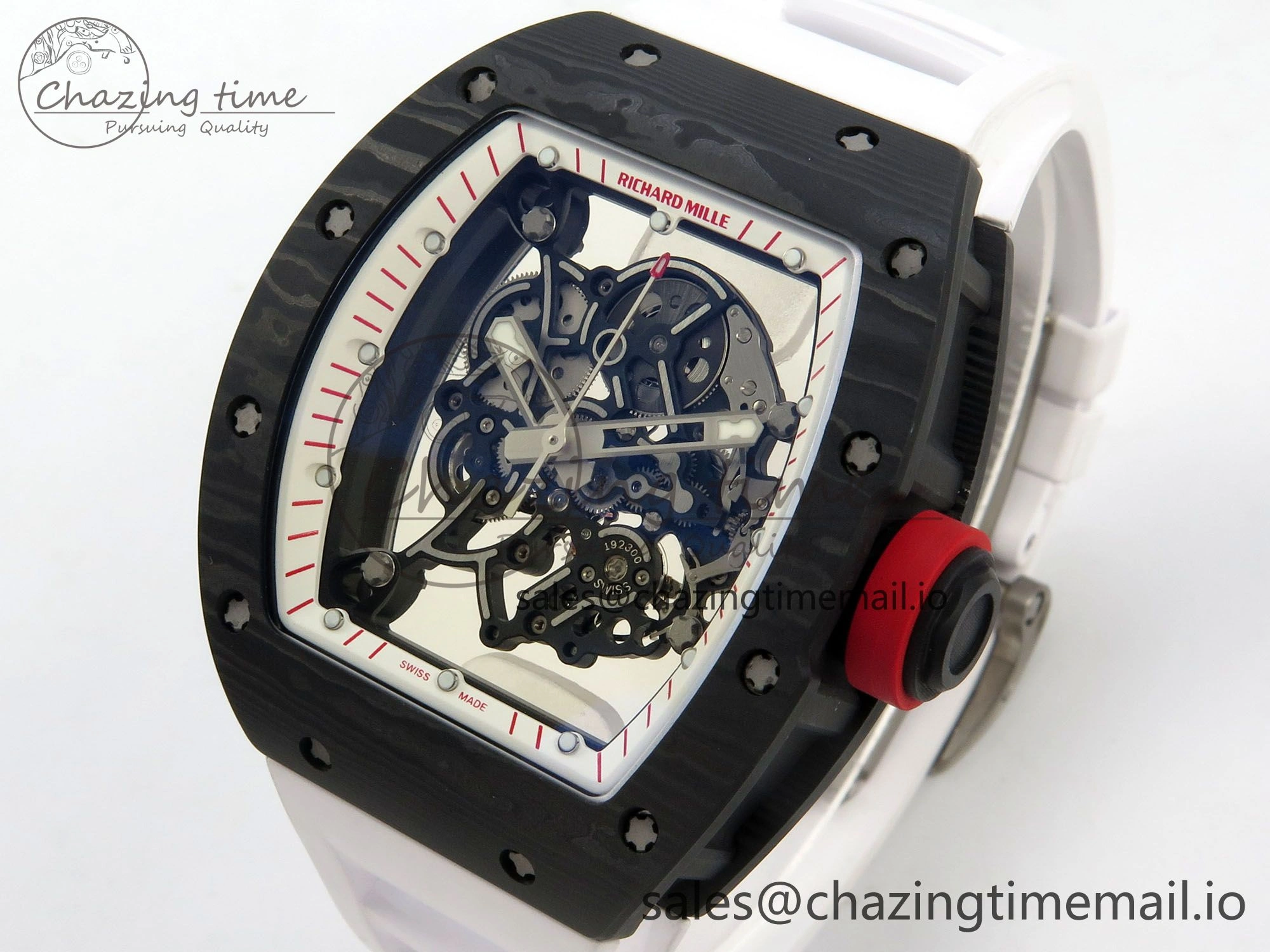 Custom RM055 Black Ceramic ZGF Best Edition White Inner Bezel on White Rubber Strap Vaucher Manufacture Fleurier Movement (Free Sprung) Casual 9126