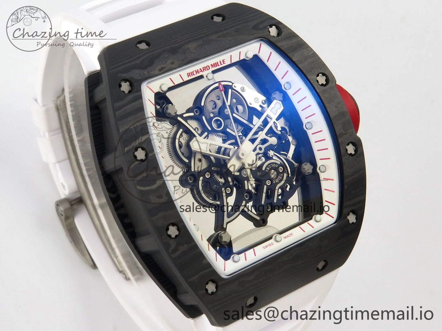Custom RM055 Black Ceramic ZGF Best Edition White Inner Bezel on White Rubber Strap Vaucher Manufacture Fleurier Movement (Free Sprung) Casual 9126