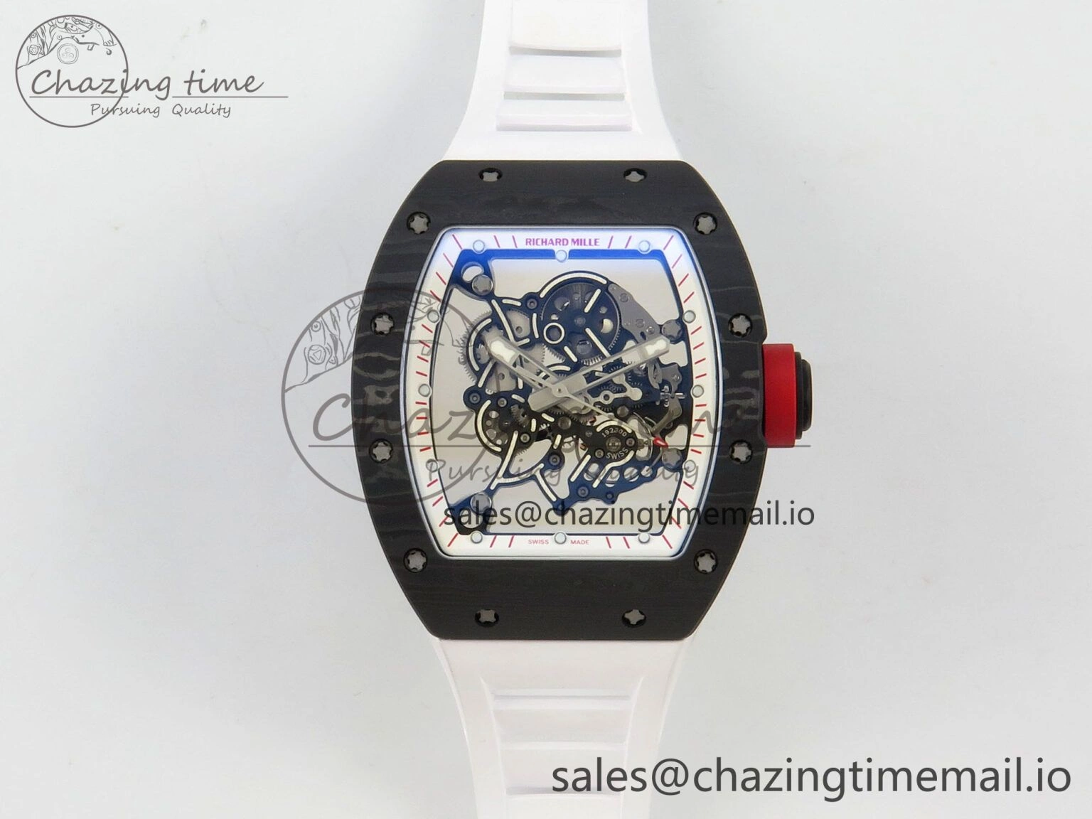Custom RM055 Black Ceramic ZGF Best Edition White Inner Bezel on White Rubber Strap Vaucher Manufacture Fleurier Movement (Free Sprung) Casual 9126