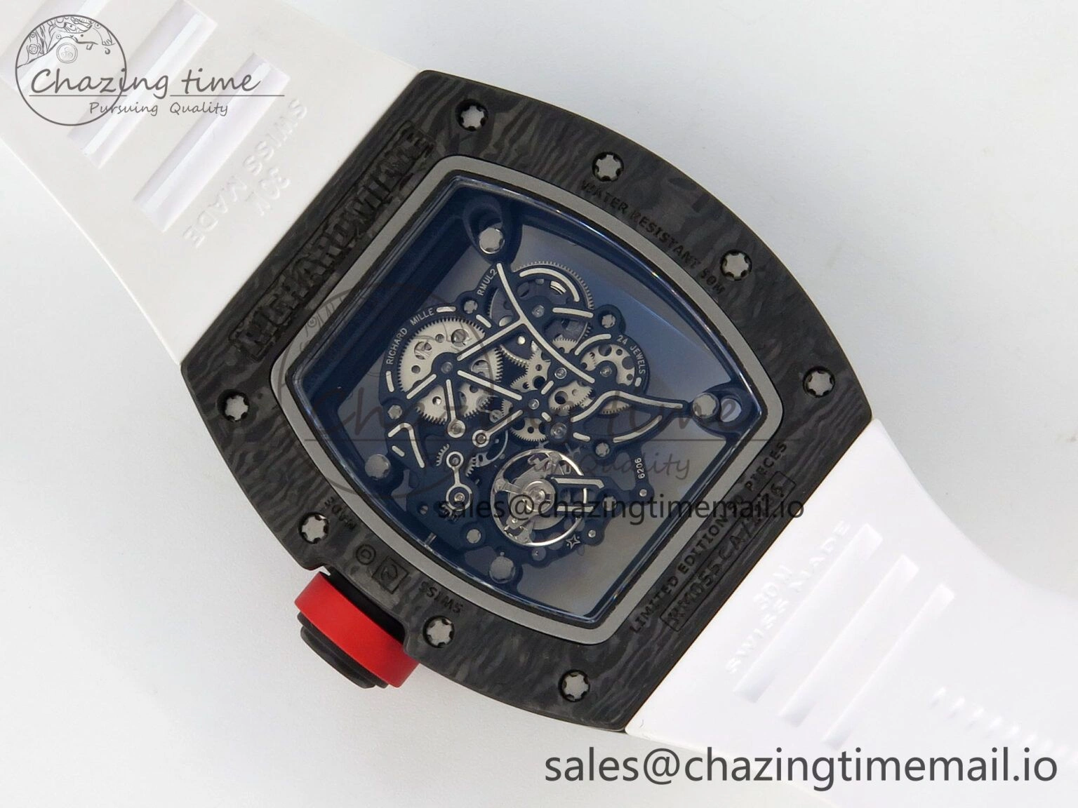 Custom RM055 Black Ceramic ZGF Best Edition White Inner Bezel on White Rubber Strap Vaucher Manufacture Fleurier Movement (Free Sprung) Casual 9126