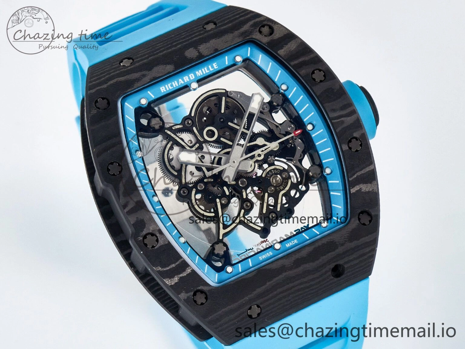Custom RM055 NTPT APSF 1:1 Best Edition Blue Bezel Blue Crown on Rubber Strap Custom Vaucher Movement HighPerformance 9181
