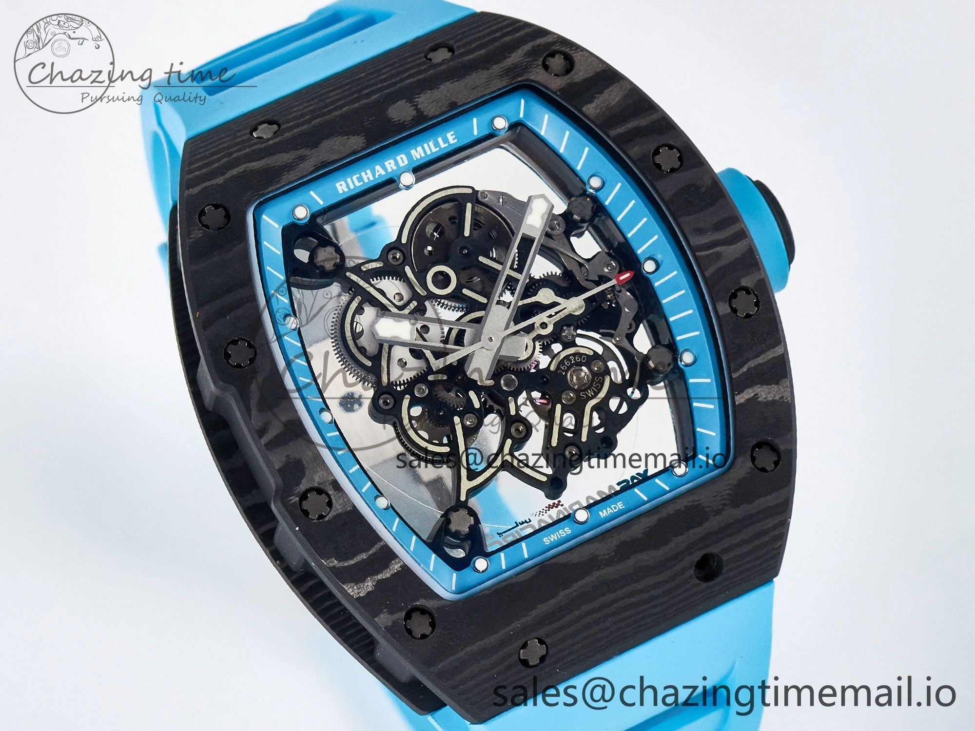 Custom RM055 NTPT APSF 1:1 Best Edition Blue Bezel Blue Crown on Rubber Strap Custom Vaucher Movement HighPerformance 9181