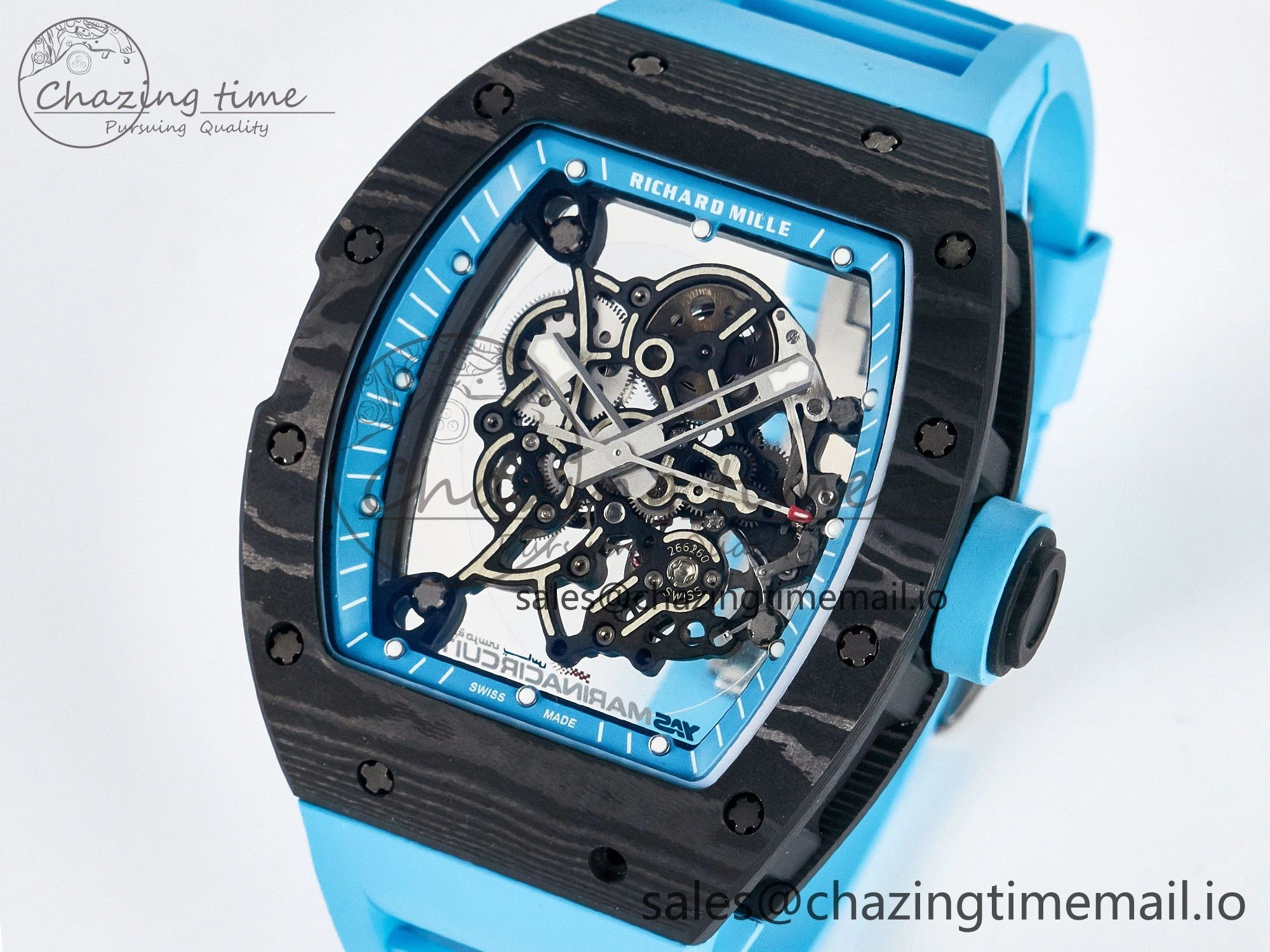 Custom RM055 NTPT APSF 1:1 Best Edition Blue Bezel Blue Crown on Rubber Strap Custom Vaucher Movement HighPerformance 9181