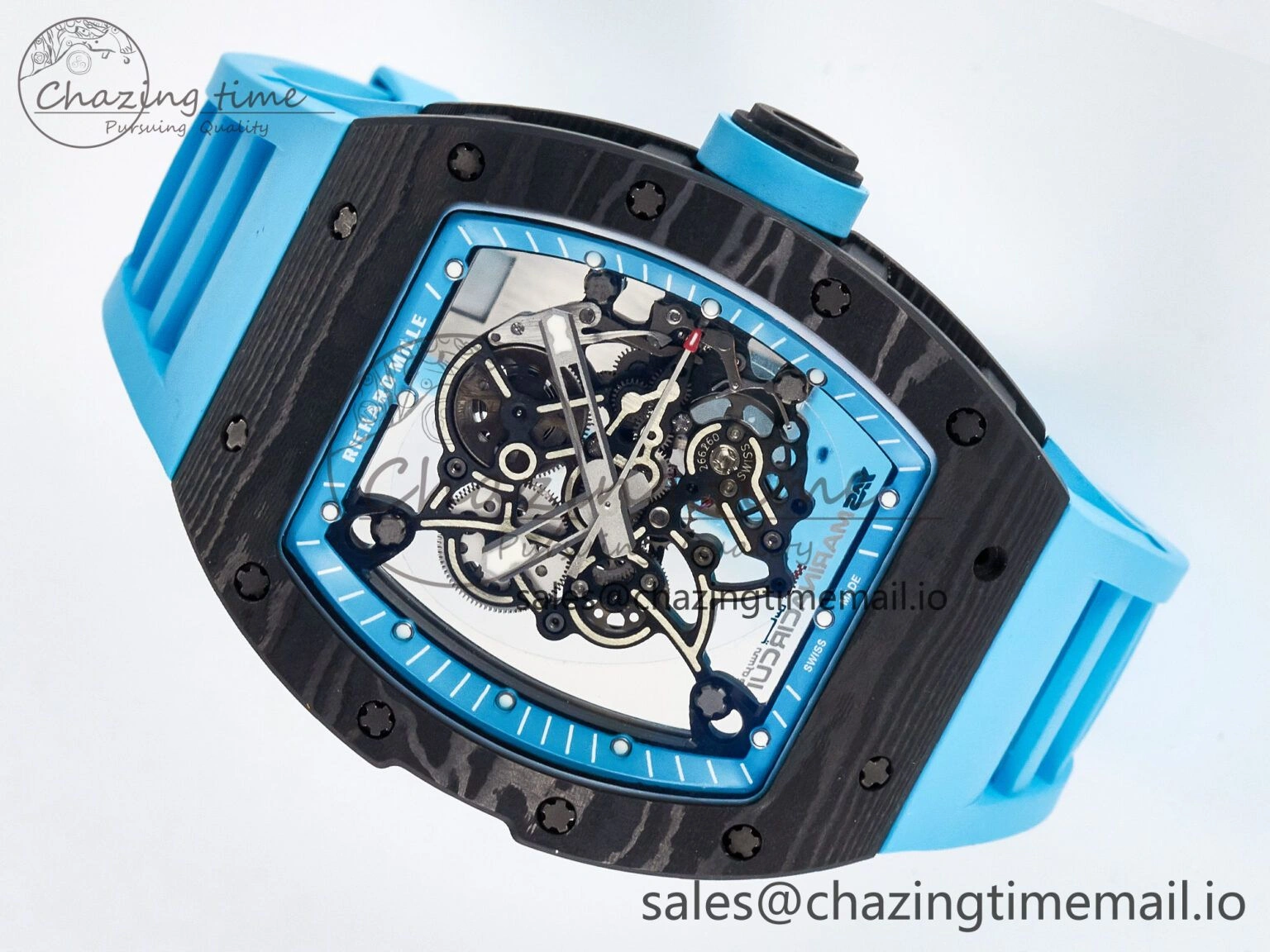 Custom RM055 NTPT APSF 1:1 Best Edition Blue Bezel Blue Crown on Rubber Strap Custom Vaucher Movement HighPerformance 9181