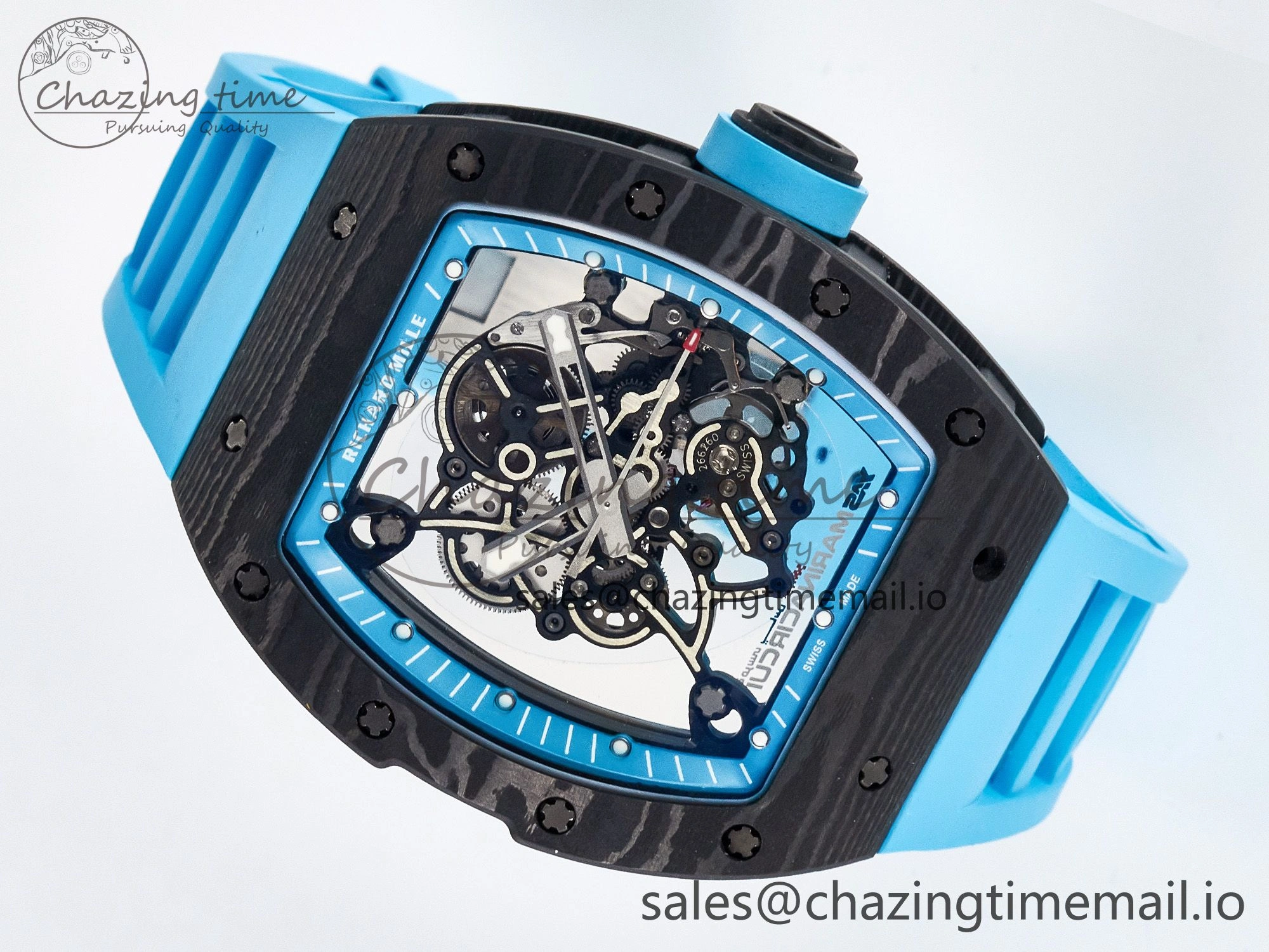 Custom RM055 NTPT APSF 1:1 Best Edition Blue Bezel Blue Crown on Rubber Strap Custom Vaucher Movement HighPerformance 9181