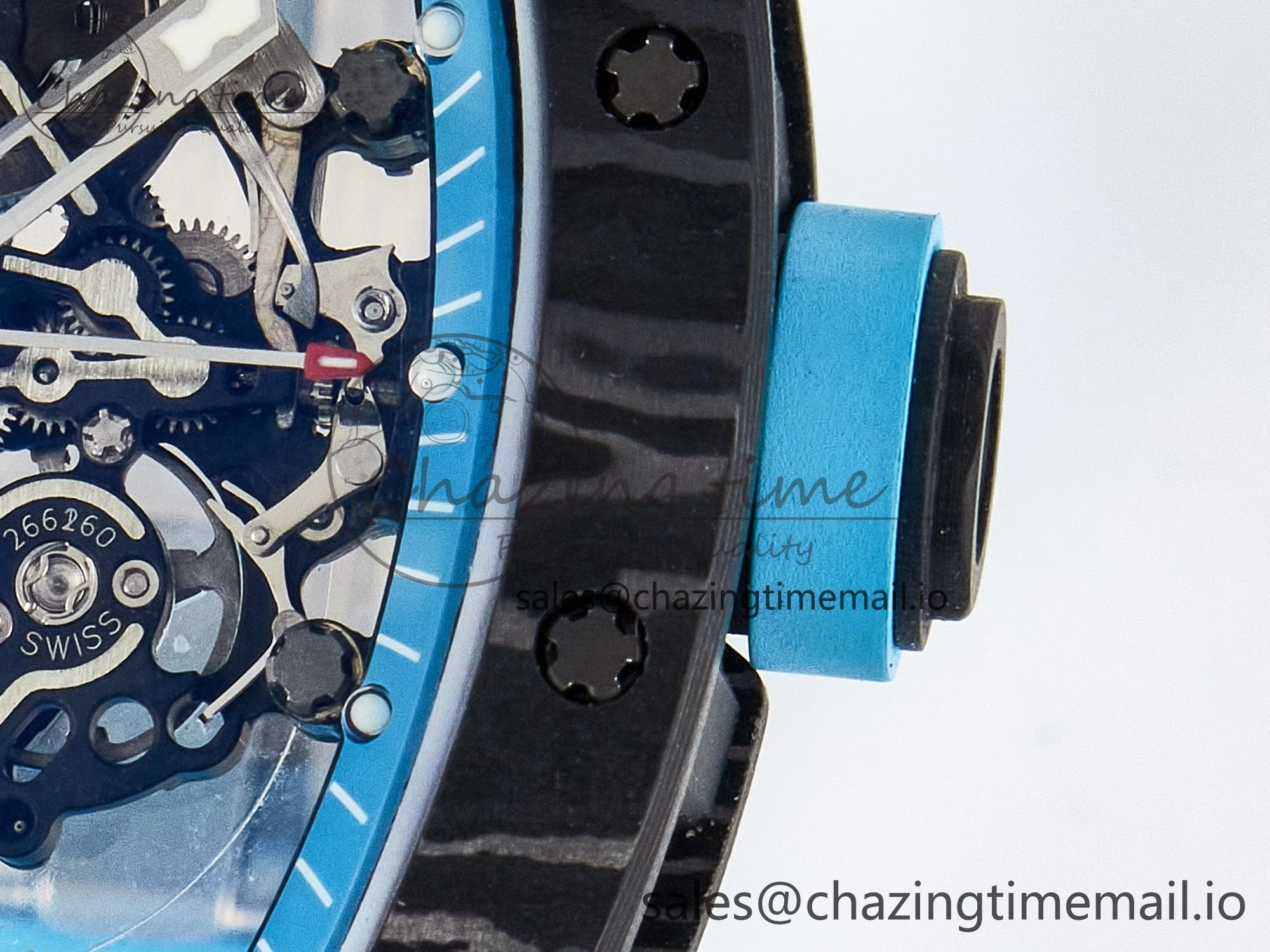 Custom RM055 NTPT APSF 1:1 Best Edition Blue Bezel Blue Crown on Rubber Strap Custom Vaucher Movement HighPerformance 9181