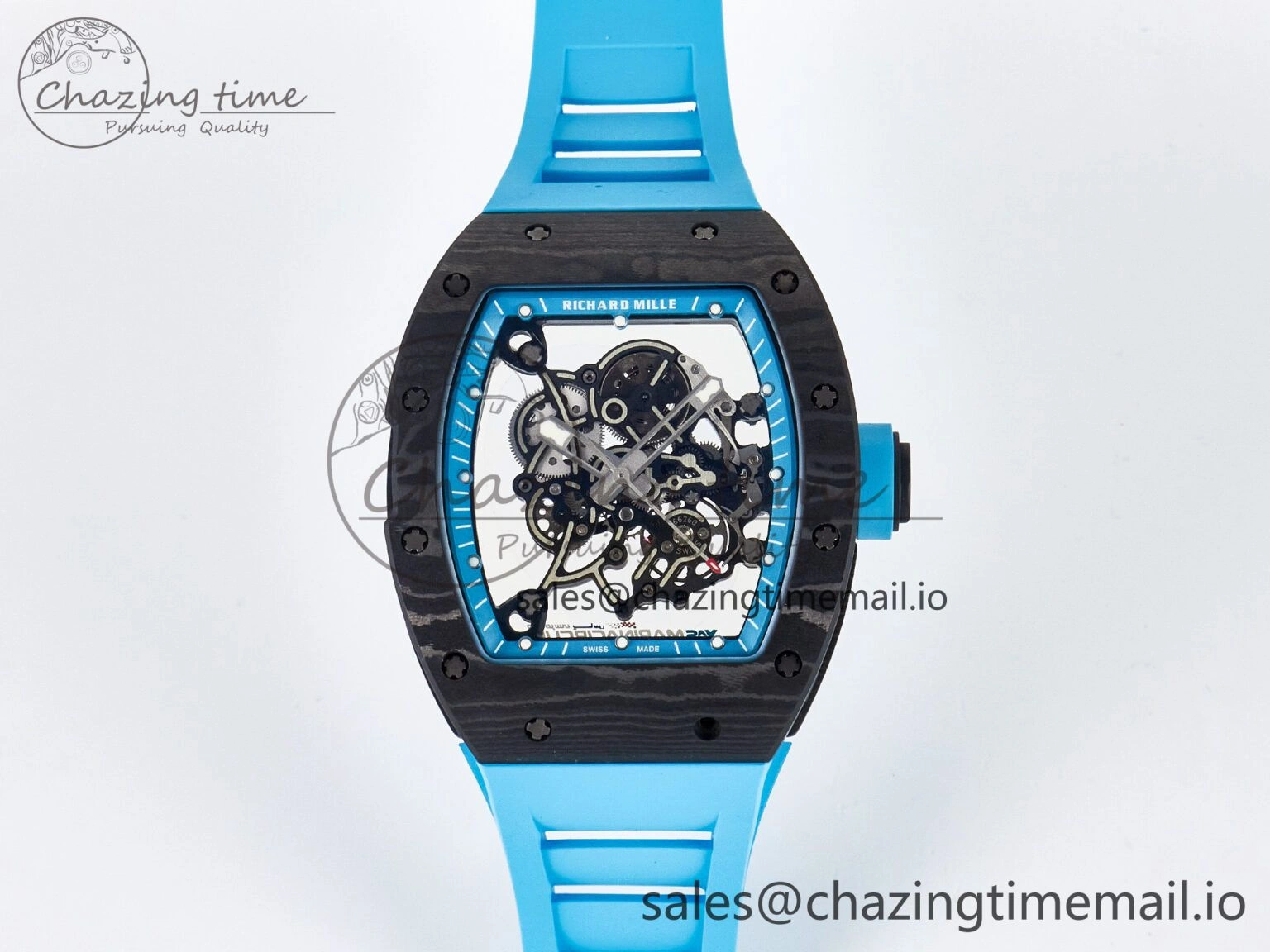 ZipUp Custom RM055 NTPT APSF 1:1 Best Edition Blue Bezel Blue Crown on Rubber Strap Custom Vaucher Movement 10829