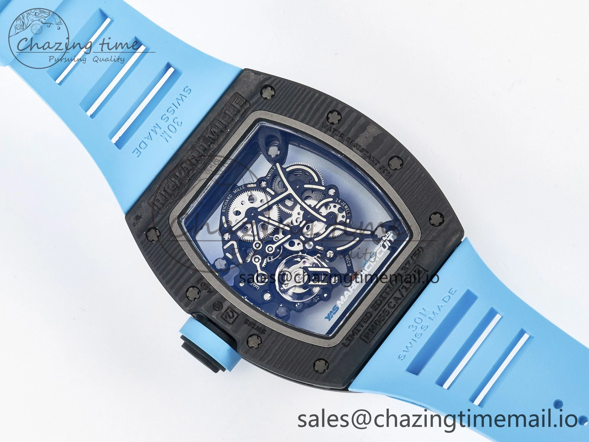 Custom RM055 NTPT APSF 1:1 Best Edition Blue Bezel Blue Crown on Rubber Strap Custom Vaucher Movement HighPerformance 9181