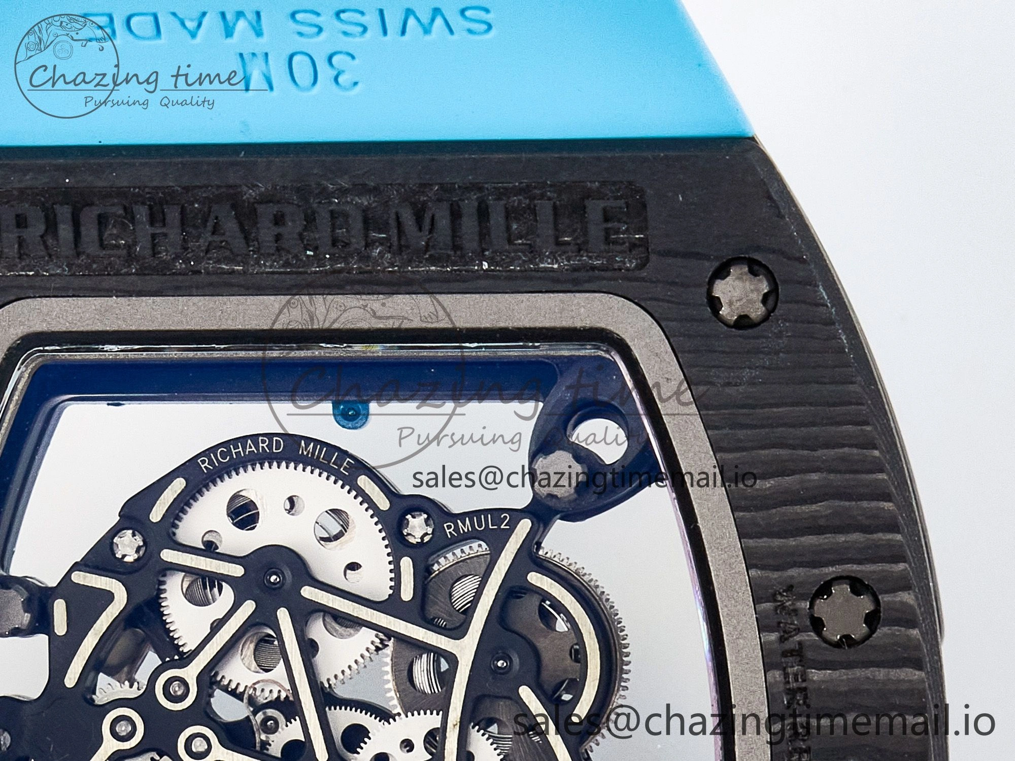 Custom RM055 NTPT APSF 1:1 Best Edition Blue Bezel Blue Crown on Rubber Strap Custom Vaucher Movement HighPerformance 9181