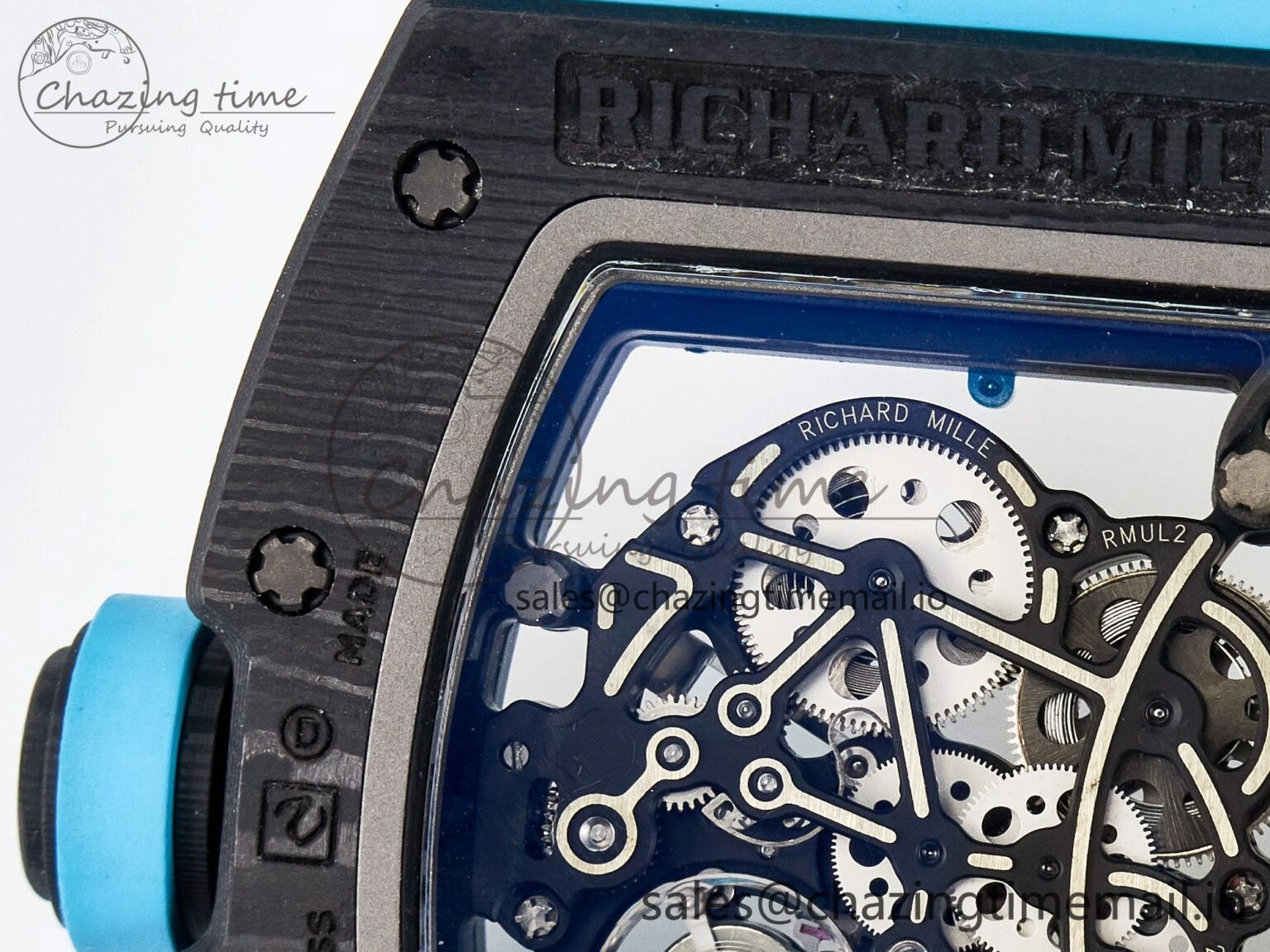 Custom RM055 NTPT APSF 1:1 Best Edition Blue Bezel Blue Crown on Rubber Strap Custom Vaucher Movement HighPerformance 9181