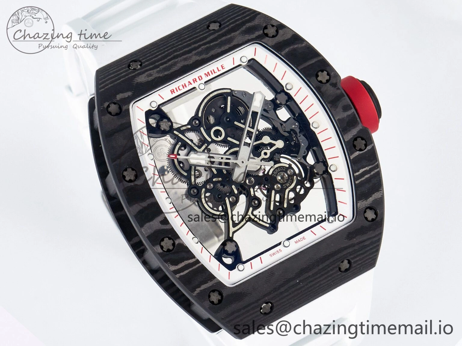 Custom RM055 NTPT APSF 1:1 Best Edition White Bezel Red Crown on Rubber Strap Custom Vaucher Movement WrinkleFree 10830